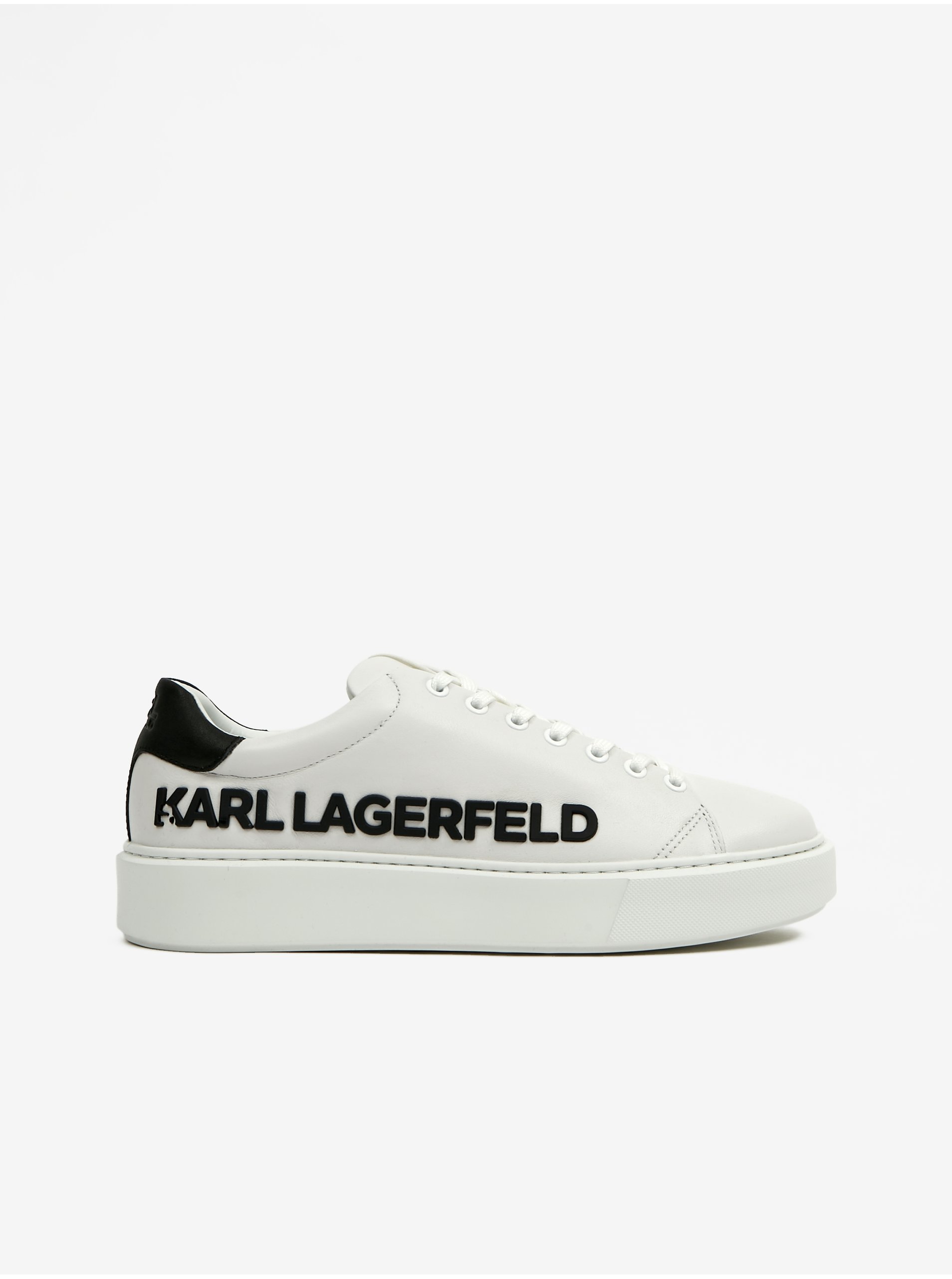 Levně Bílé pánské kožené tenisky KARL LAGERFELD Maxi Up Injekt Logo