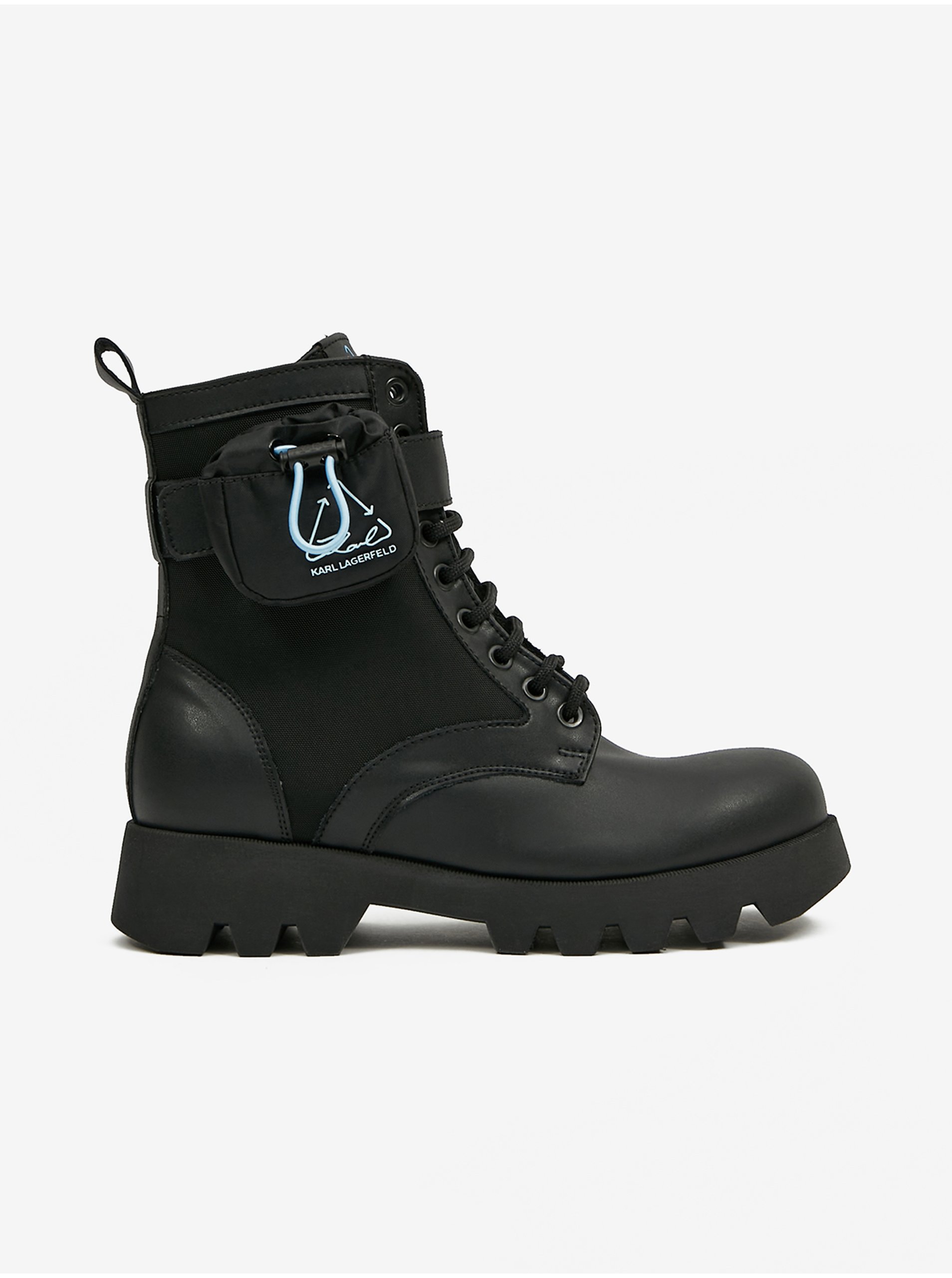 E-shop Čierne dámske kožené členkové topánky KARL LAGERFELD Terra Firma