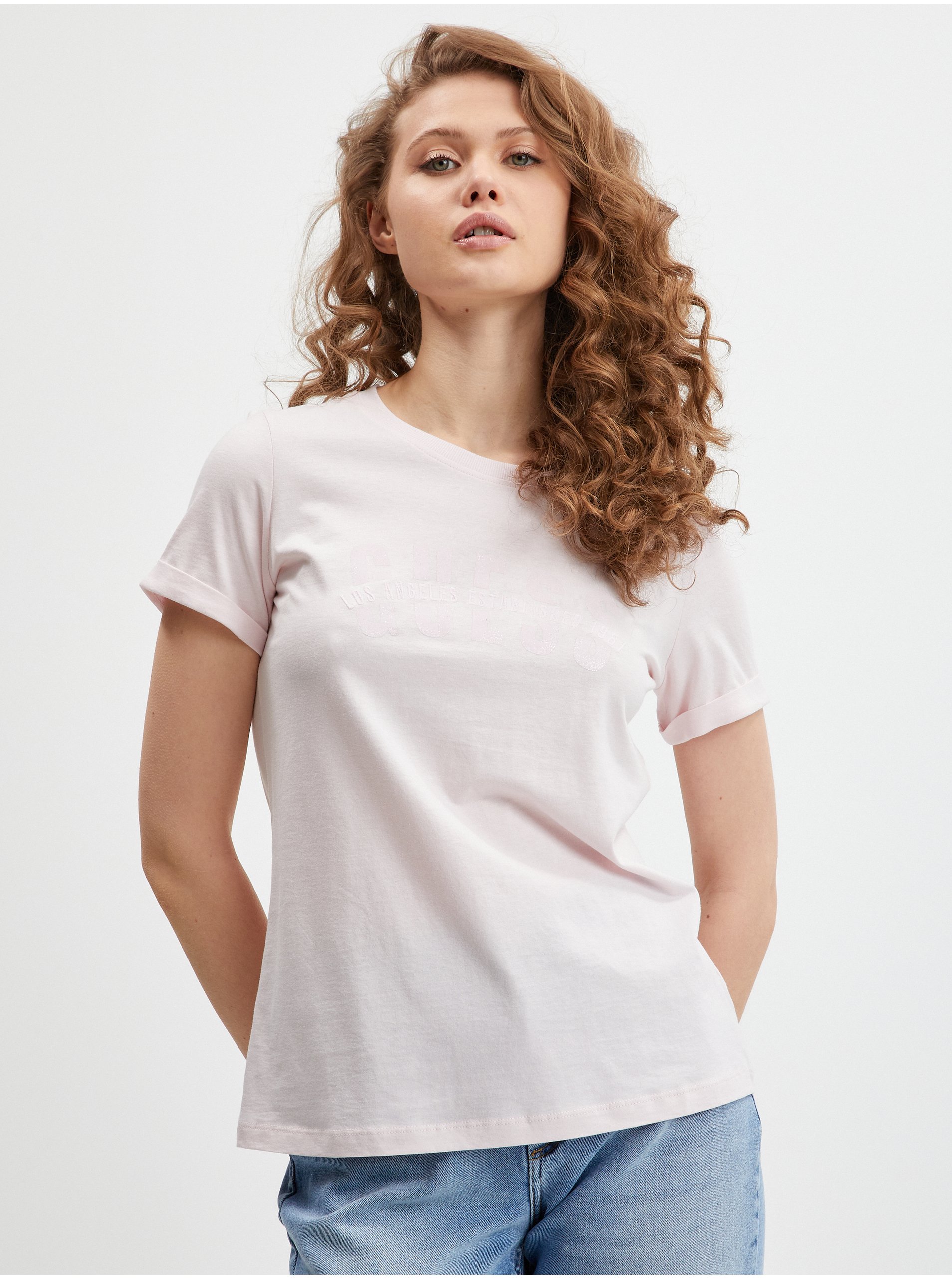 E-shop Světle růžové dámské tričko Guess Agata