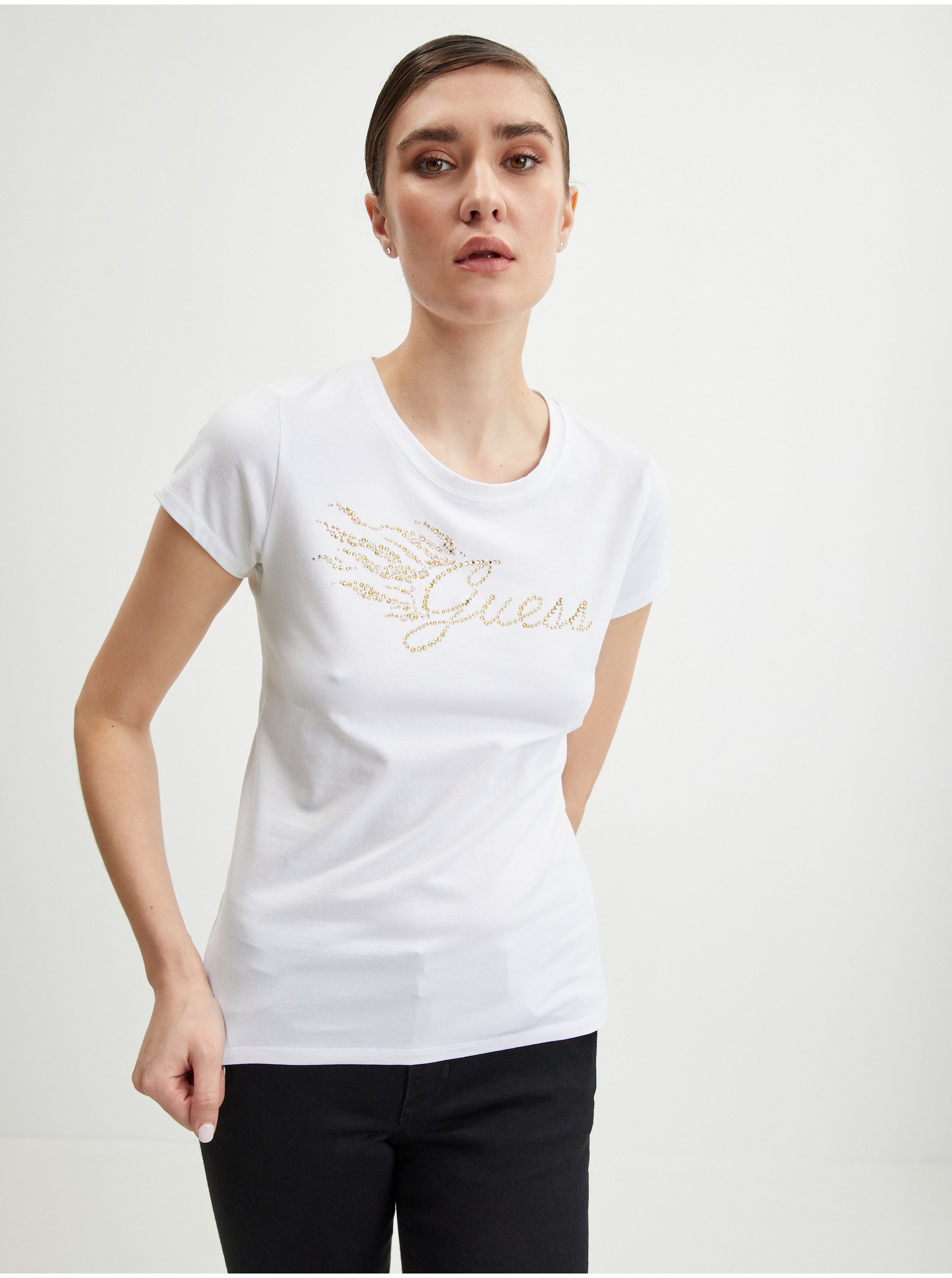 E-shop Bílé dámské tričko Guess Flame