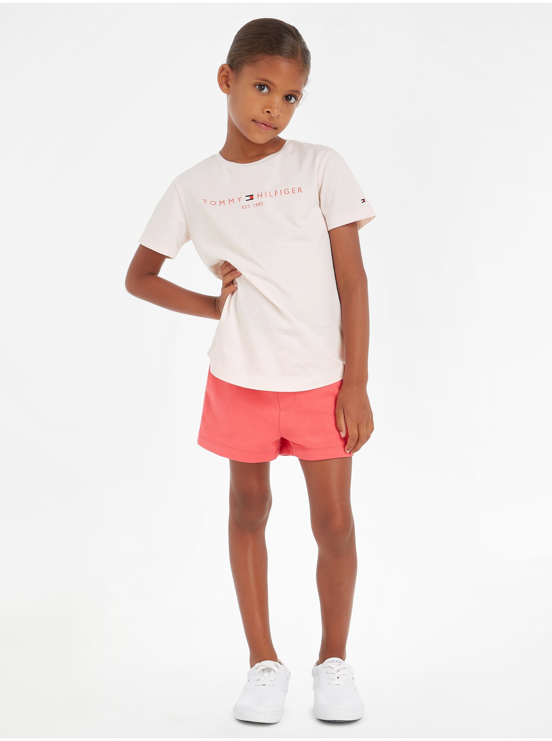 Levně Sada holčičího trička a kraťasů v růžové barvě Tommy Hilfiger