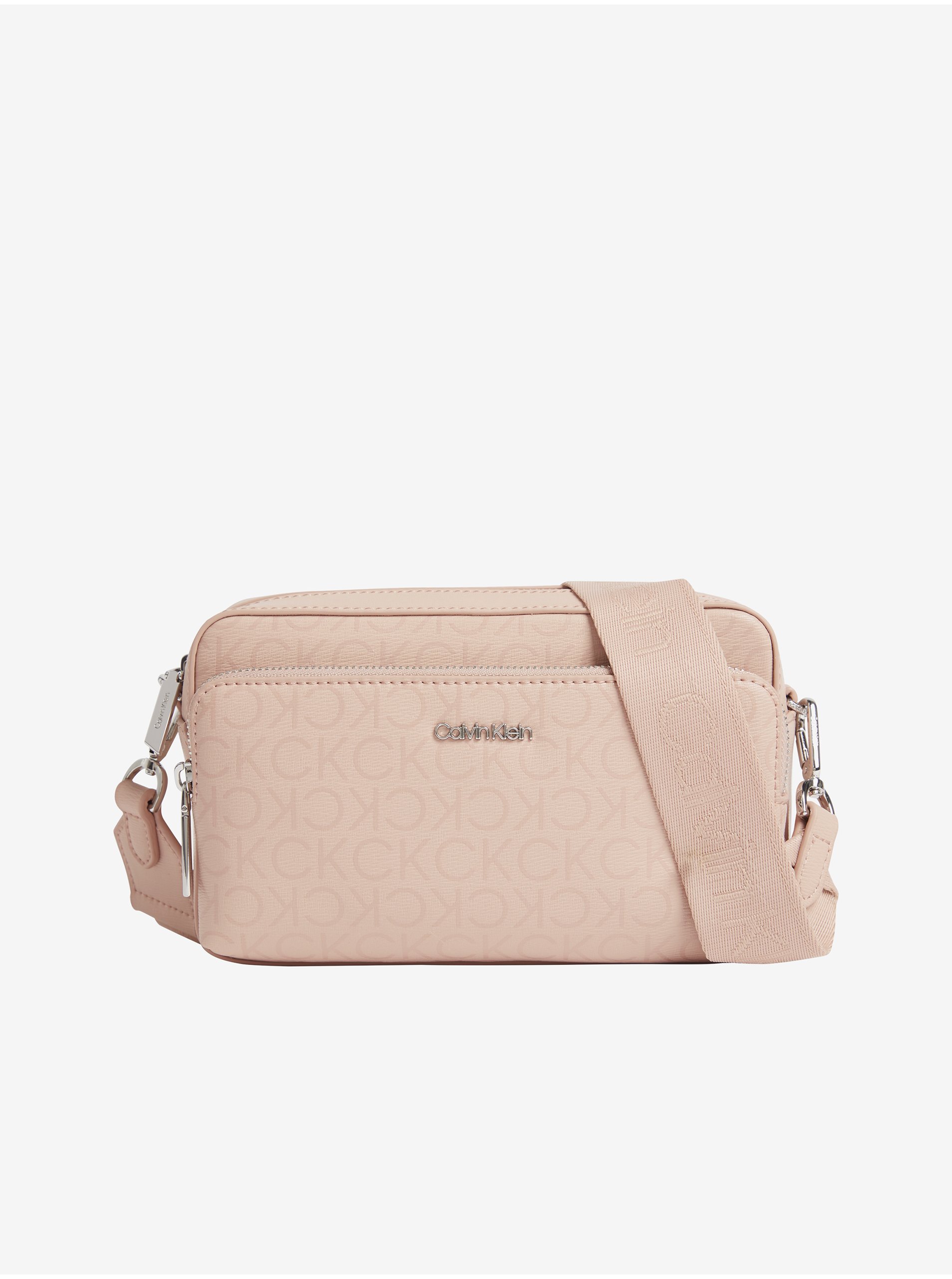 E-shop Světle růžová dámská vzorovaná crossbody kabelka Calvin Klein