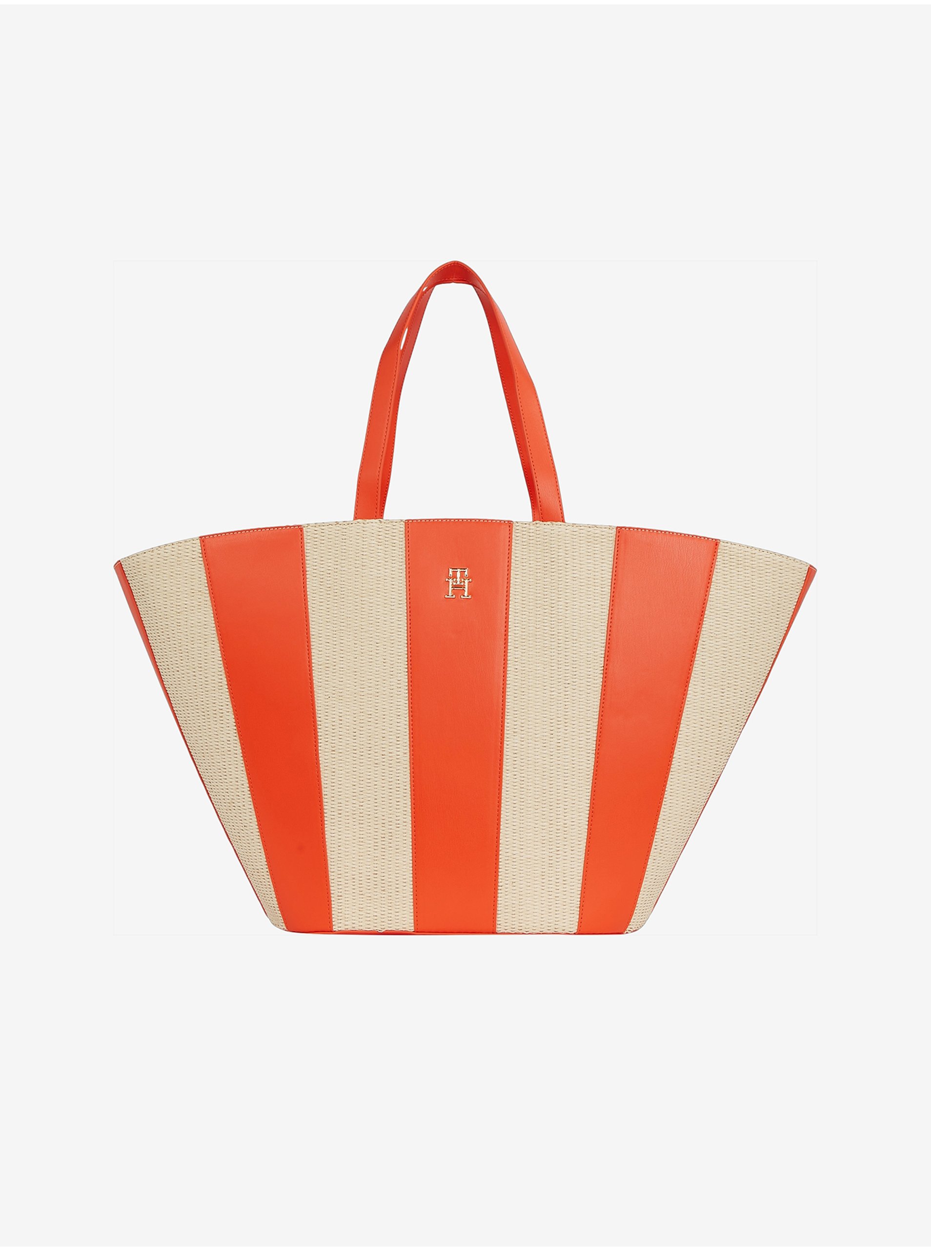 Lacno Béžovo-oranžová dámska pruhovaná plážová taška Tommy Hilfiger