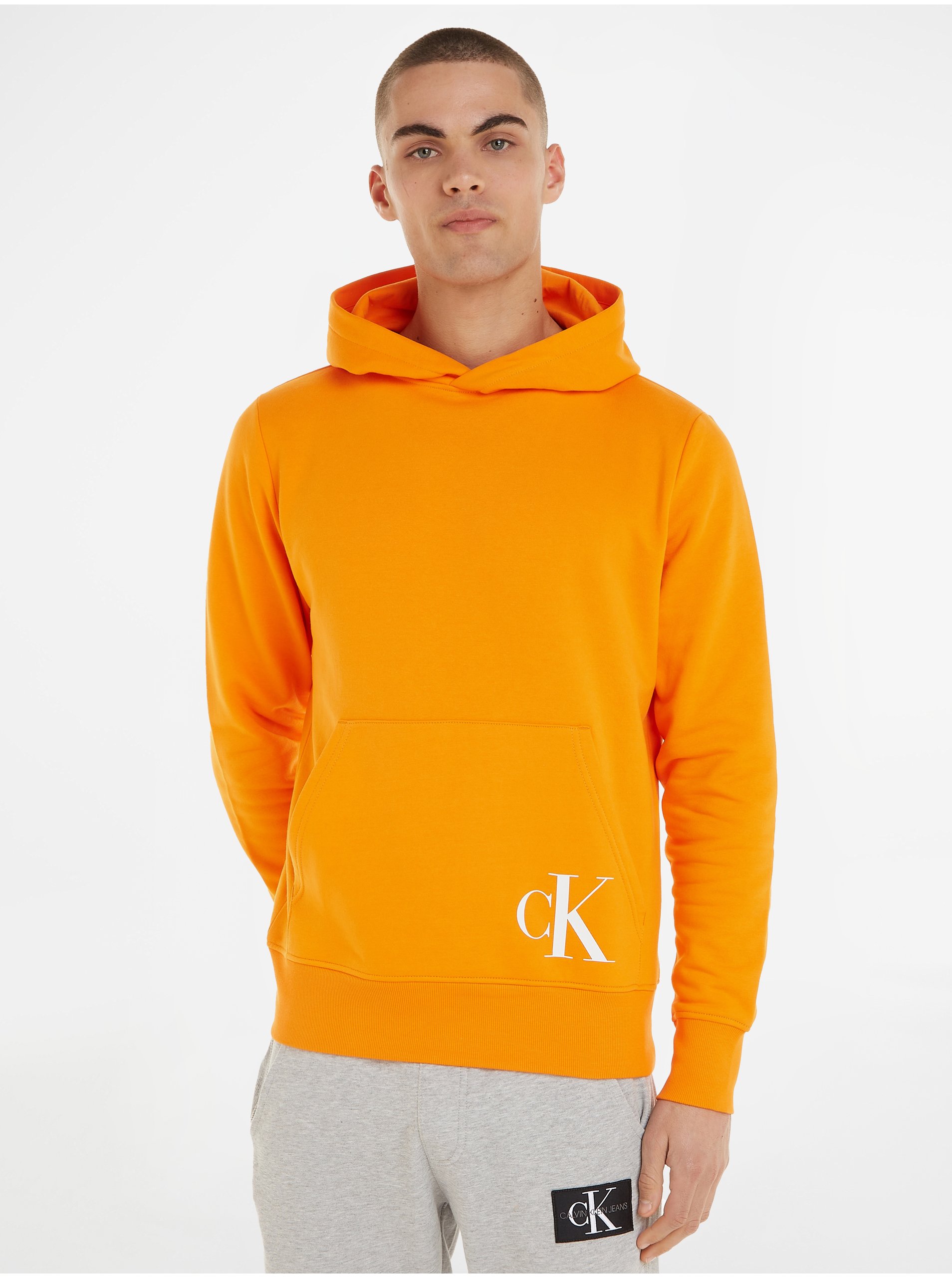 Lacno Mikiny s kapucou pre mužov Calvin Klein Jeans - oranžová