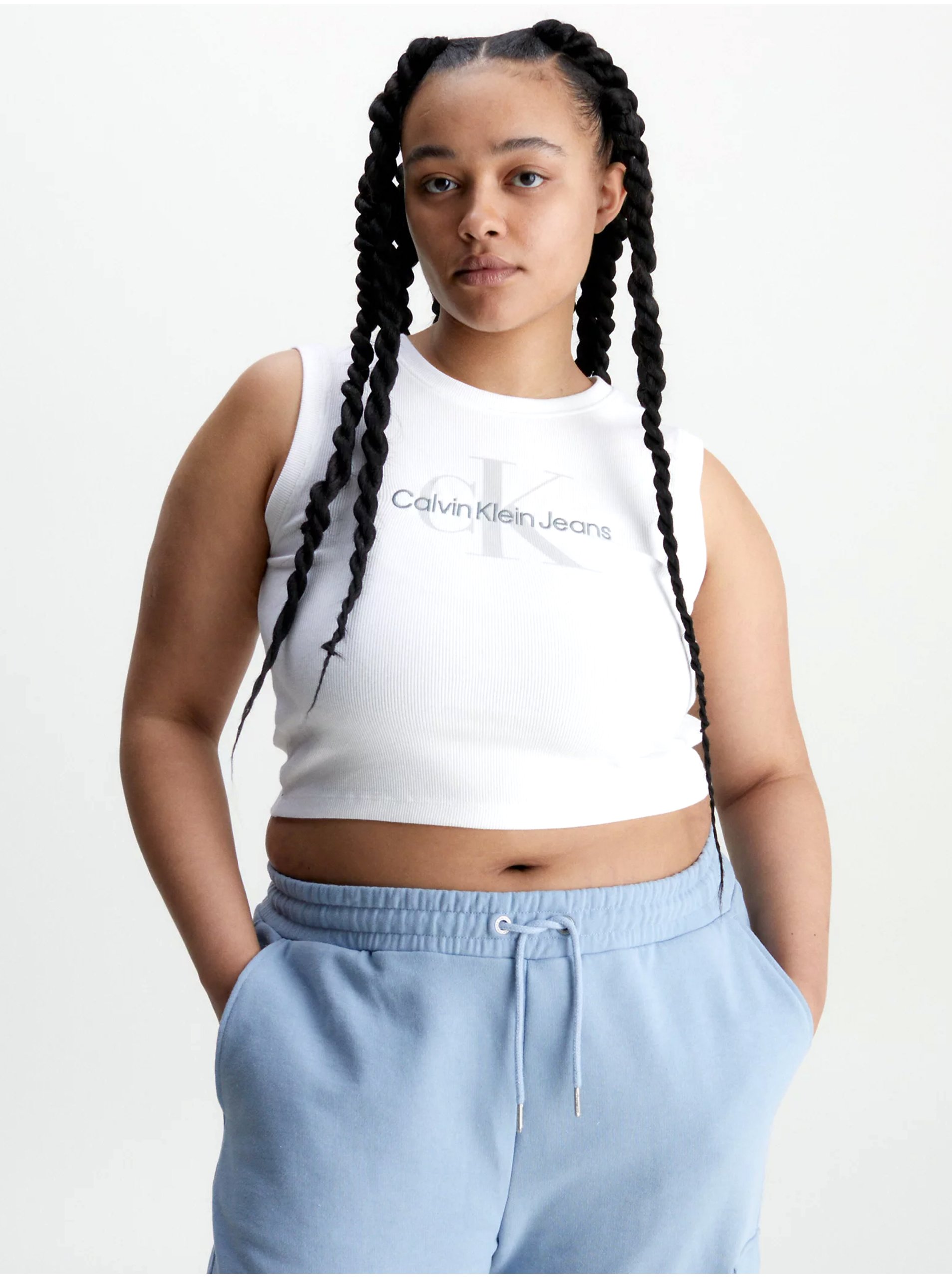 E-shop Bílé dámské crop top tílko Calvin Klein Jeans