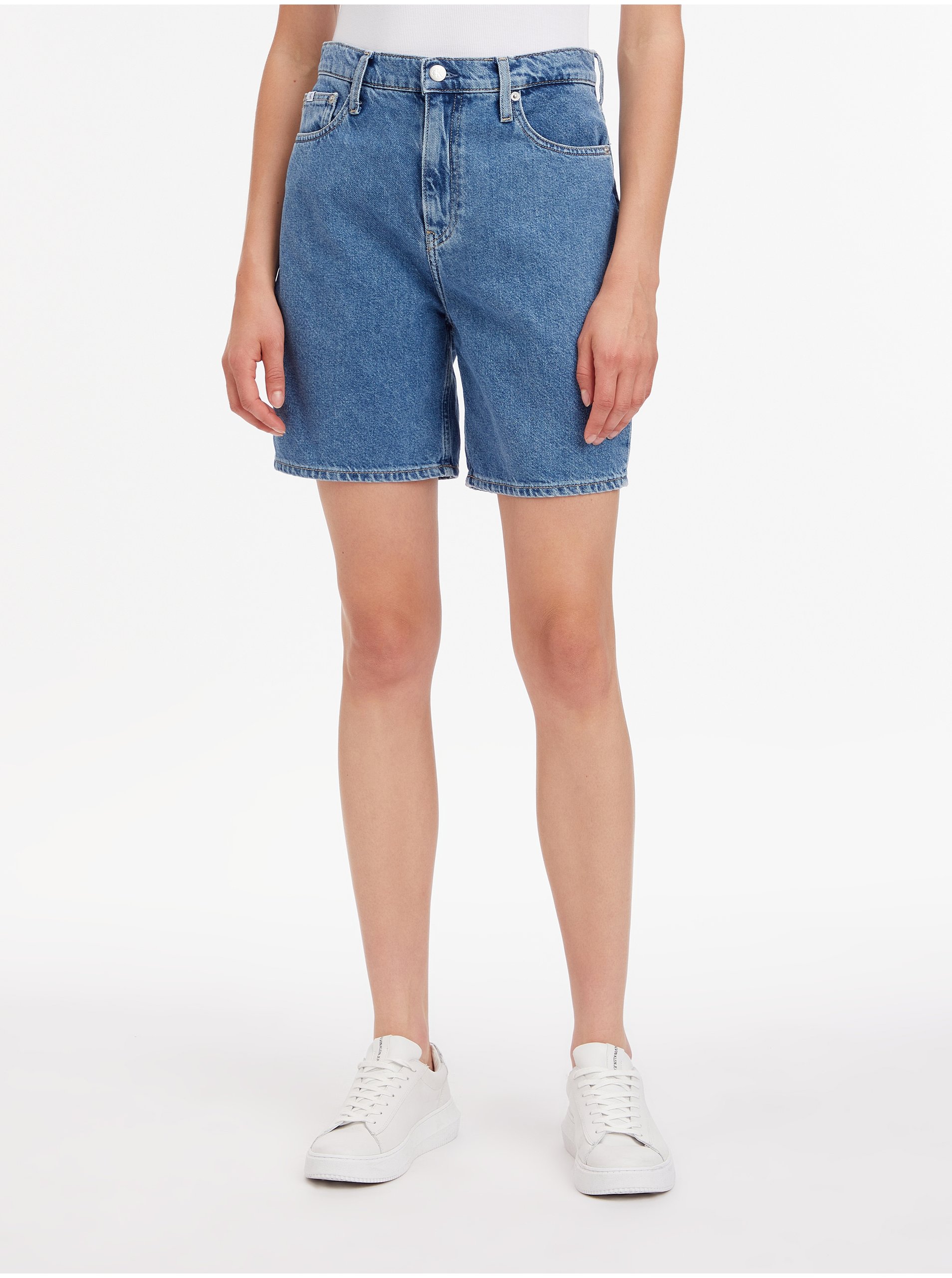 Levně Modré dámské džínové kraťasy Calvin Klein Jeans