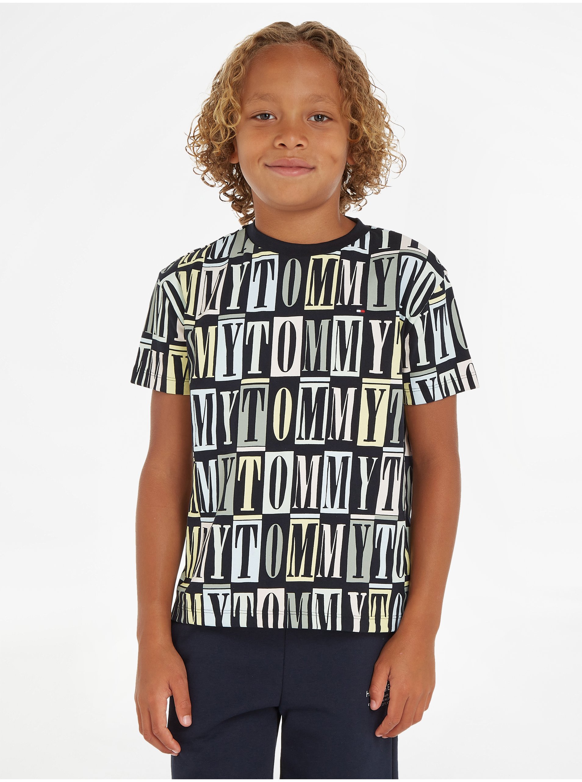 Lacno Tmavomodré chlapčenské vzorované tričko Tommy Hilfiger