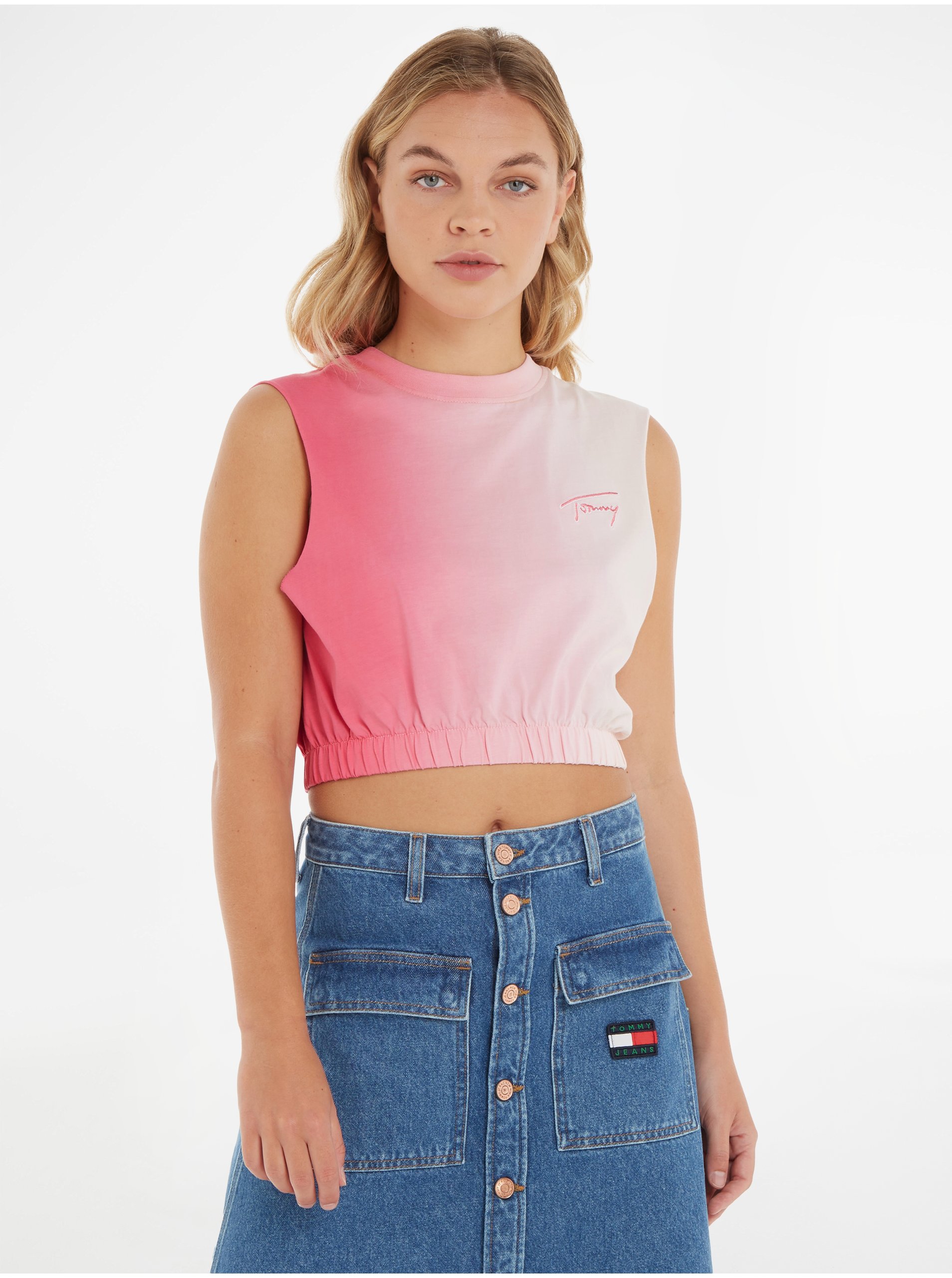 Levně Růžový dámský crop top Tommy Jeans