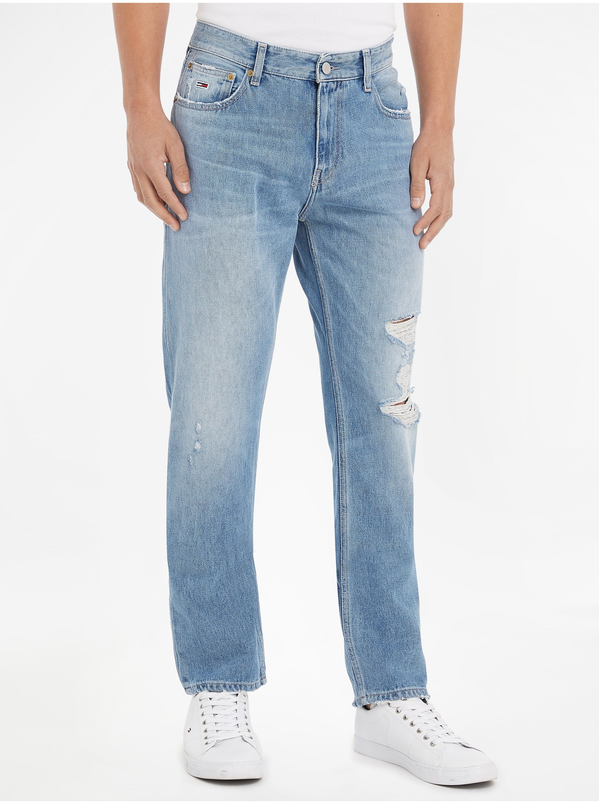 Lacno Svetlomodré pánske straight fit džínsy Tommy Jeans