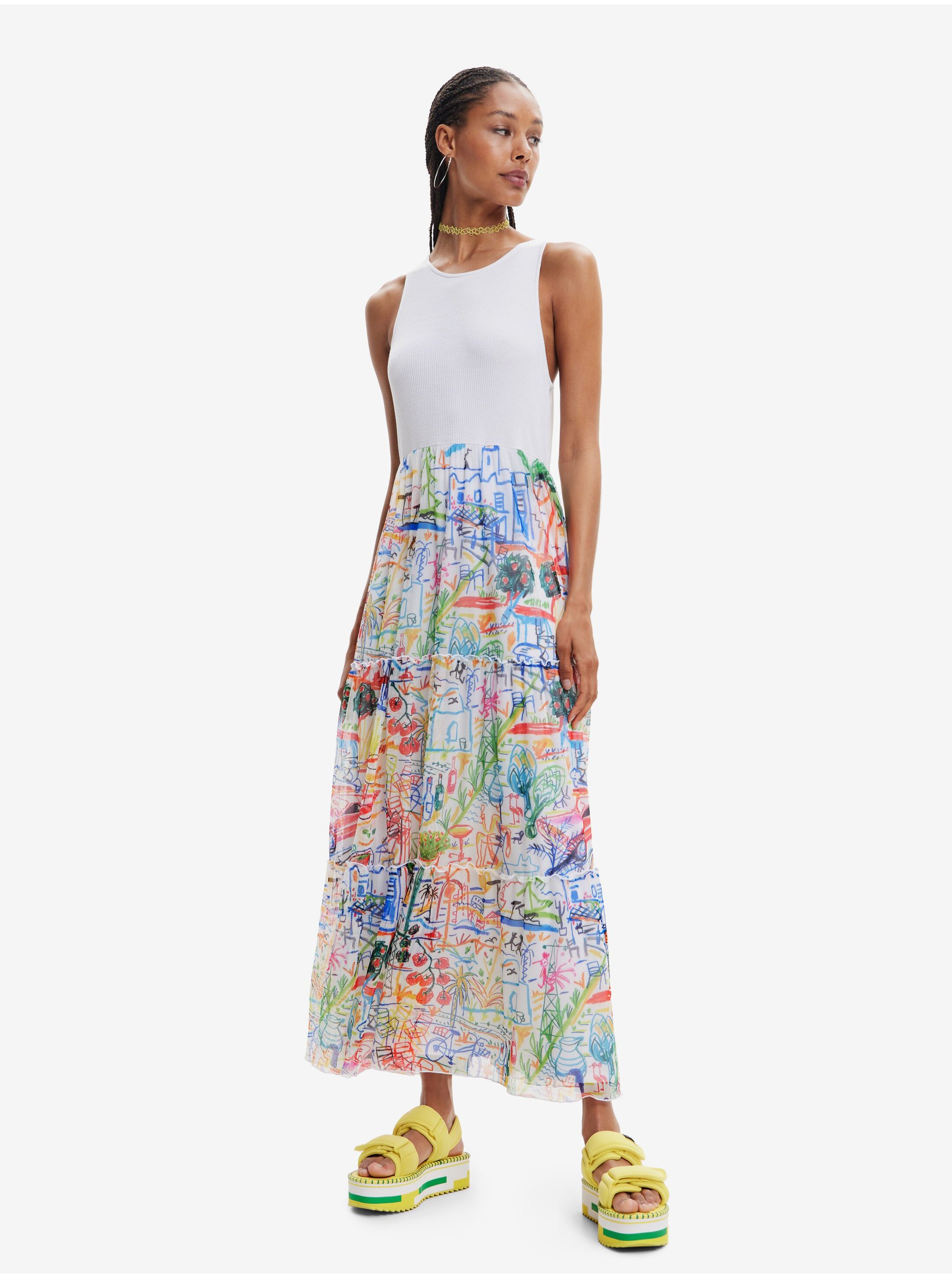 E-shop Biele dámske vzorované šaty Desigual Quatro