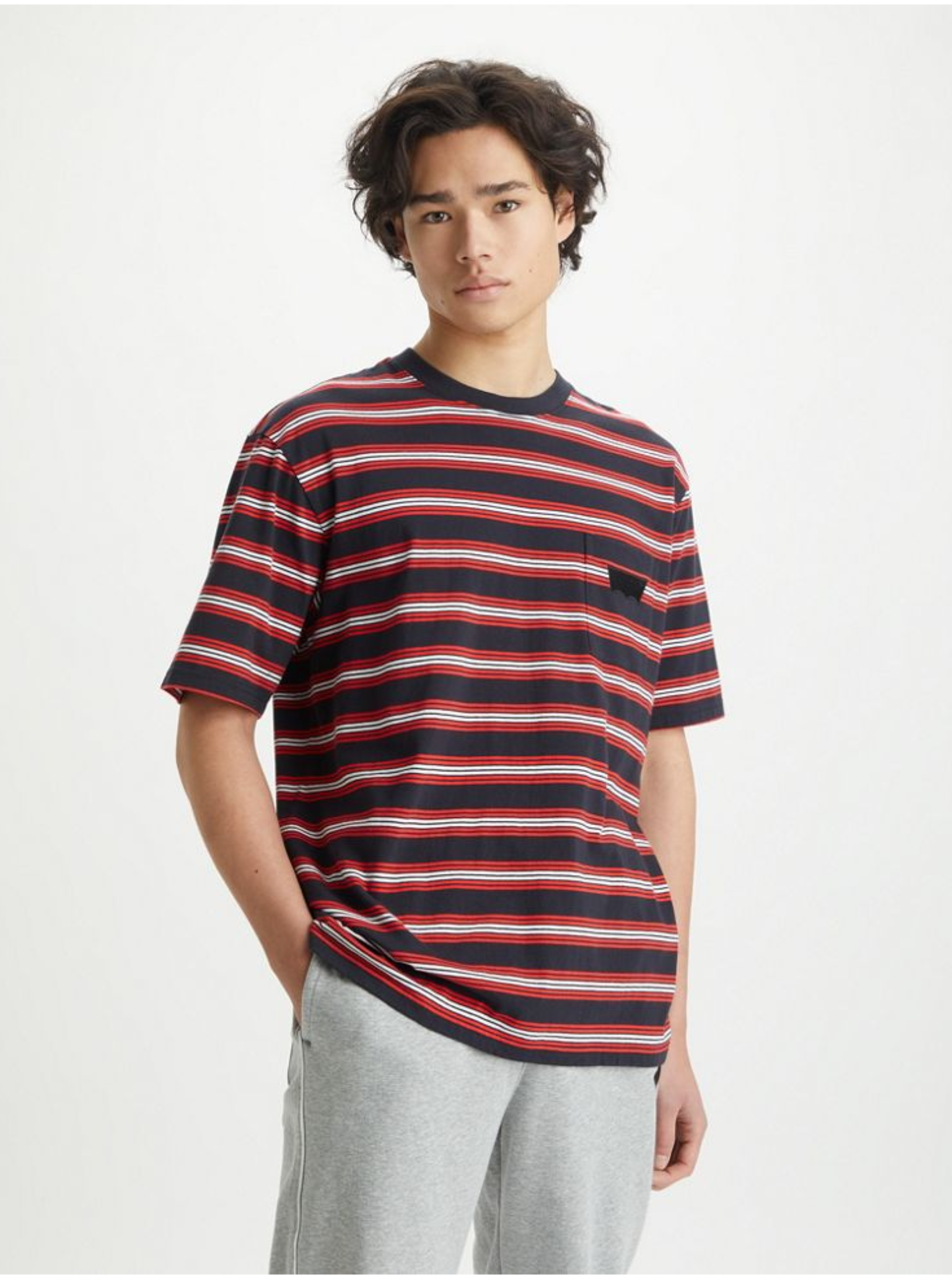 E-shop Čierne pánske pruhované tričko Levi's® Stay Loose Graphic PKT T Strip