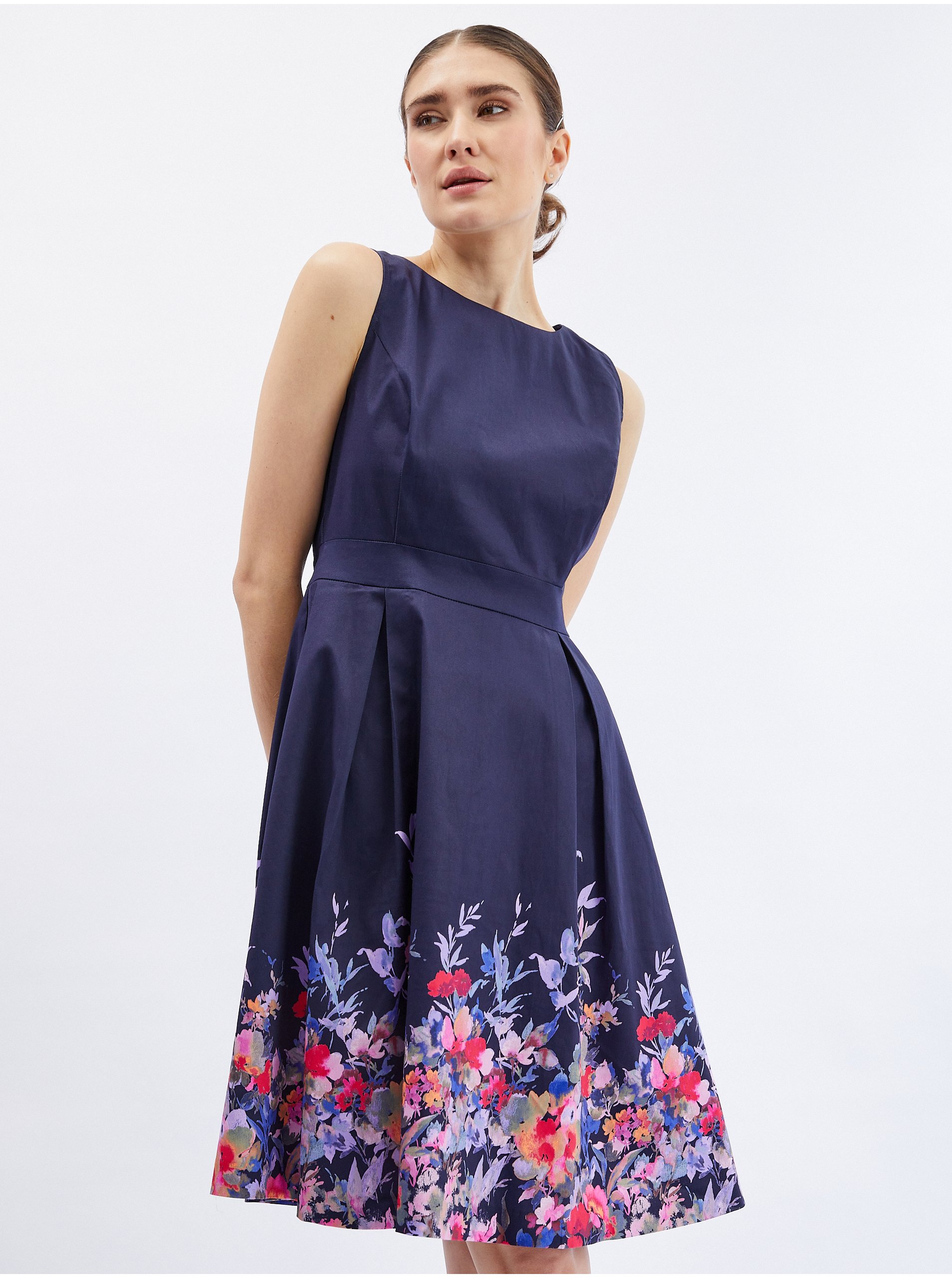 Levně Tmavě modré dámské květované šaty ORSAY