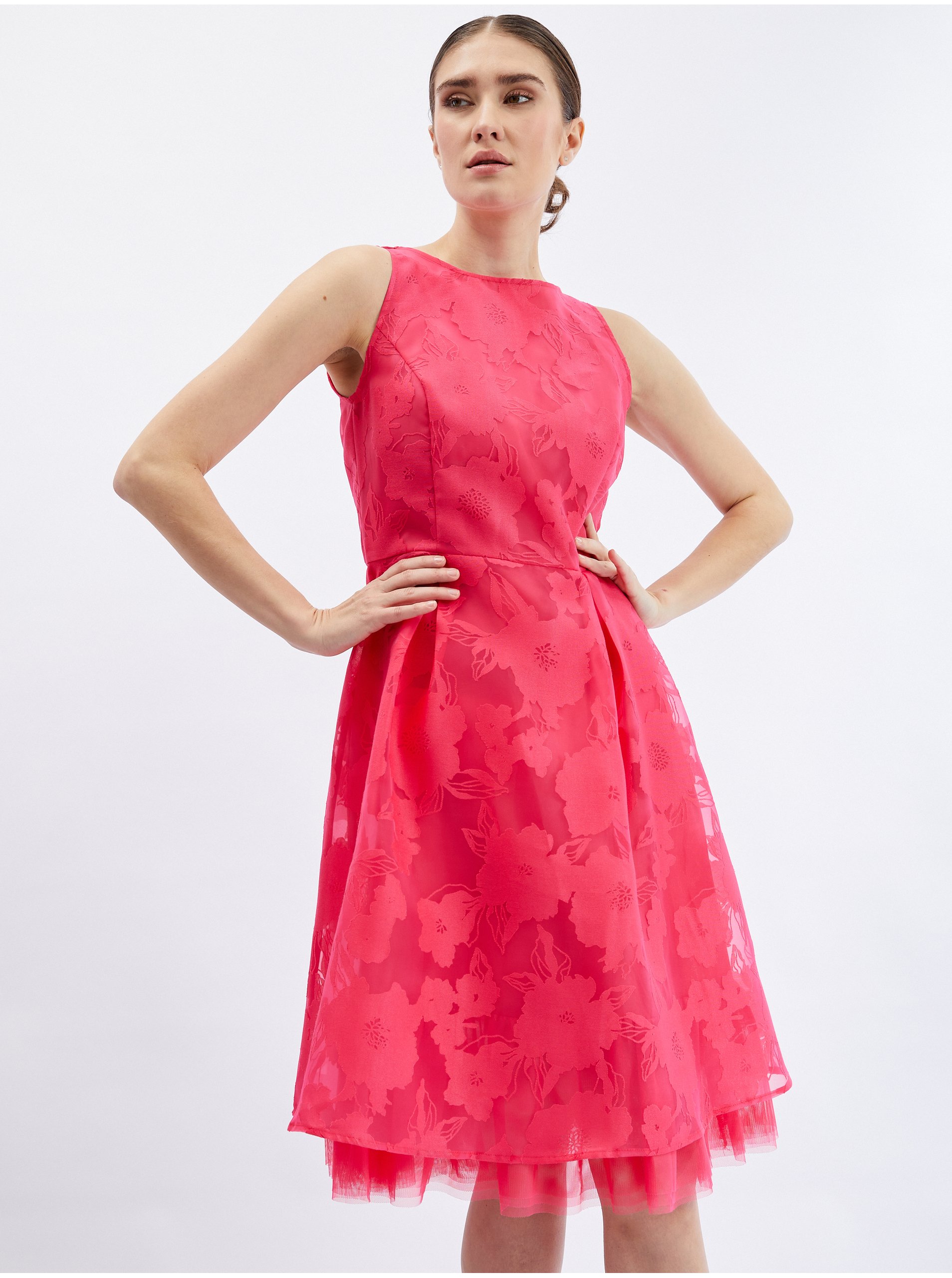 E-shop Tmavě růžové dámské šaty s ozdobným detailem ORSAY