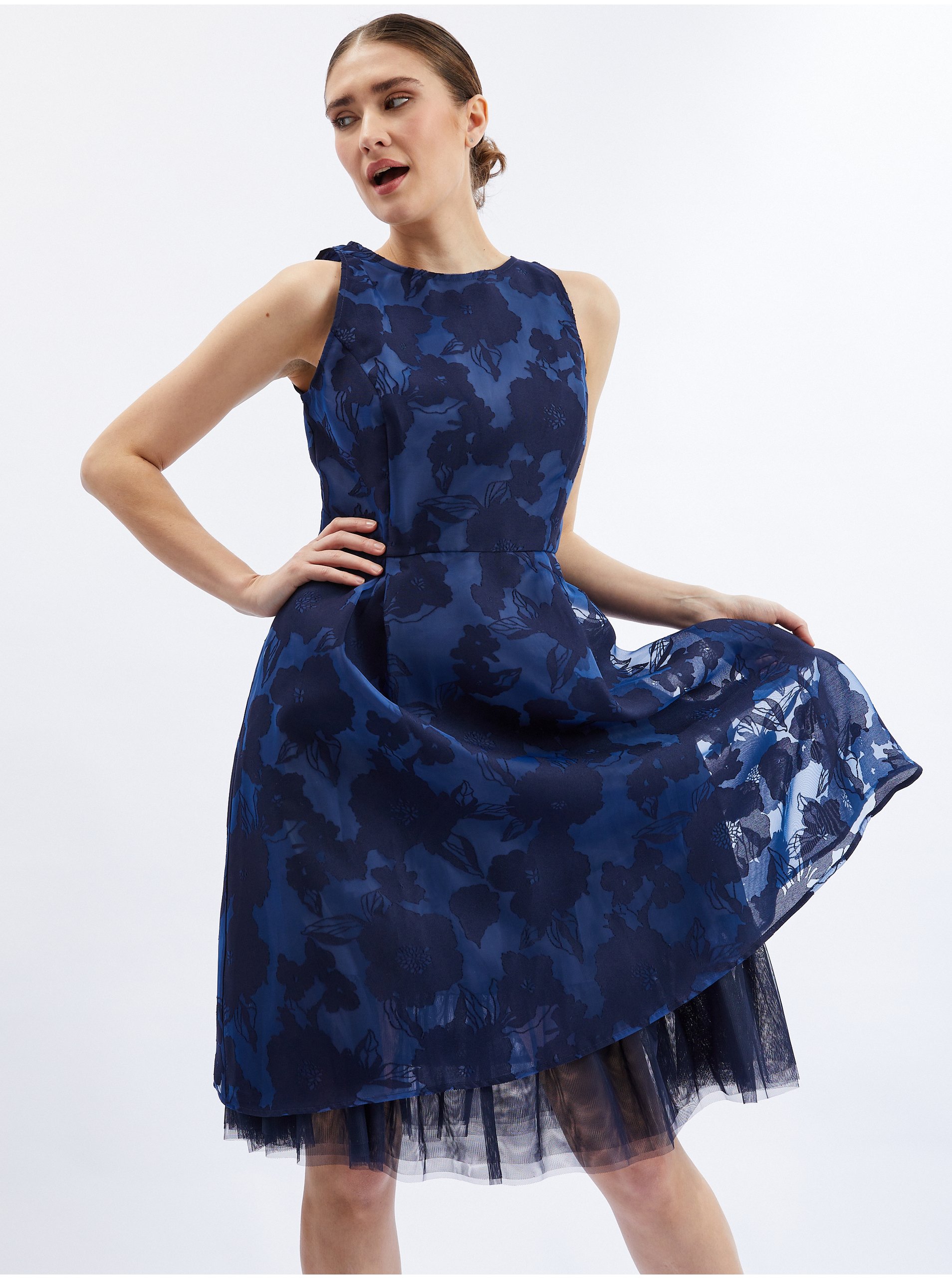 Levně Tmavě modré dámské šaty s ozdobným detailem ORSAY