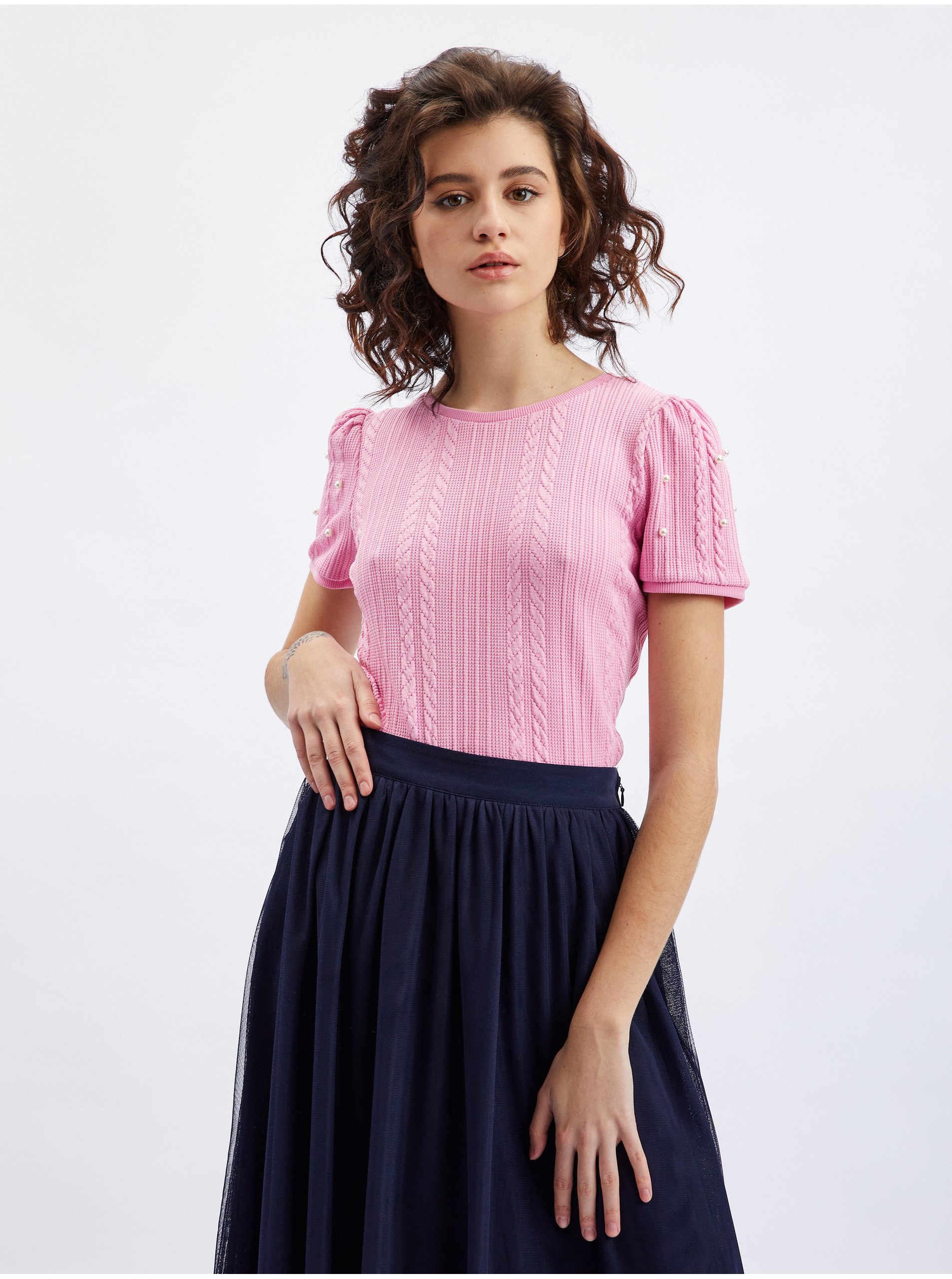 E-shop Růžové dámské tričko s ozdobnými detaily ORSAY