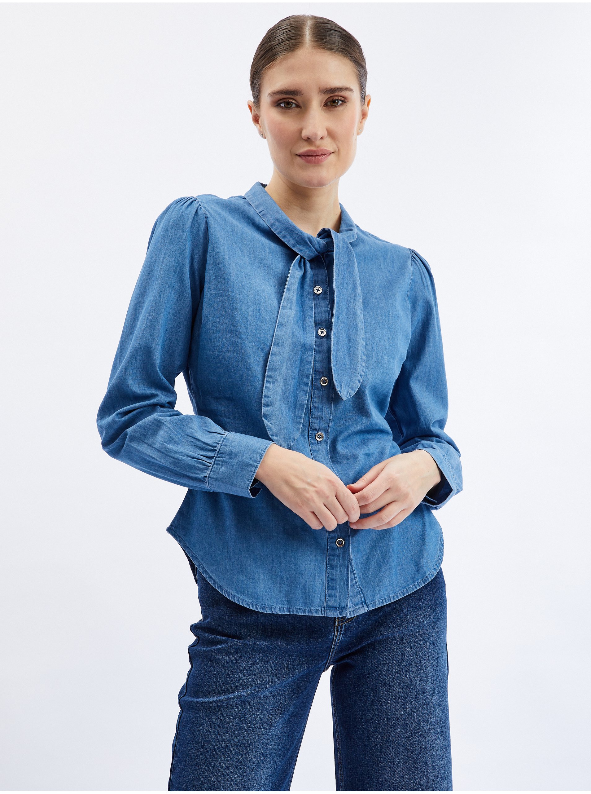 Levně Modrá dámská džínová košile s ozdobným detailem ORSAY