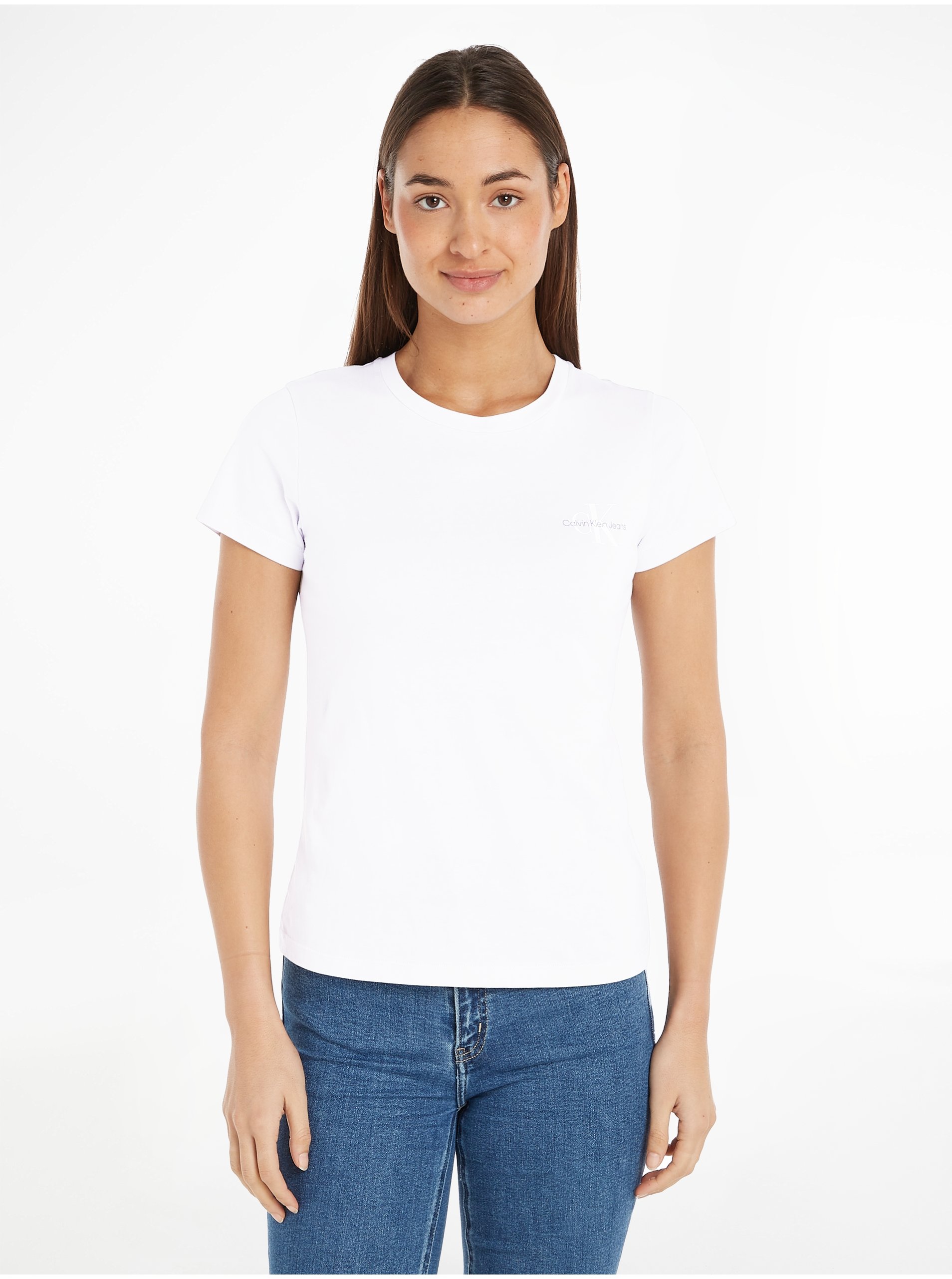 Levně Sada dvou dámských triček v bílé a růžové barvě Calvin Klein Jeans