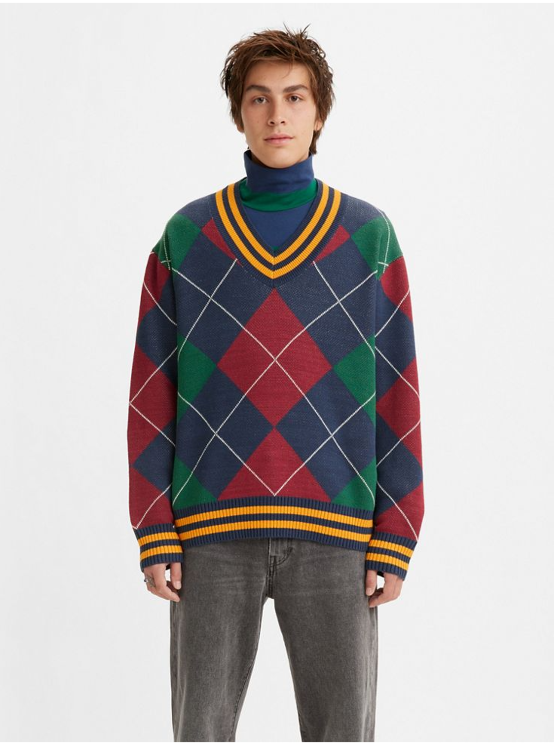 E-shop Zeleno-modrý pánský svetr Levi's® Stay Loose Vneck Sweater Athle