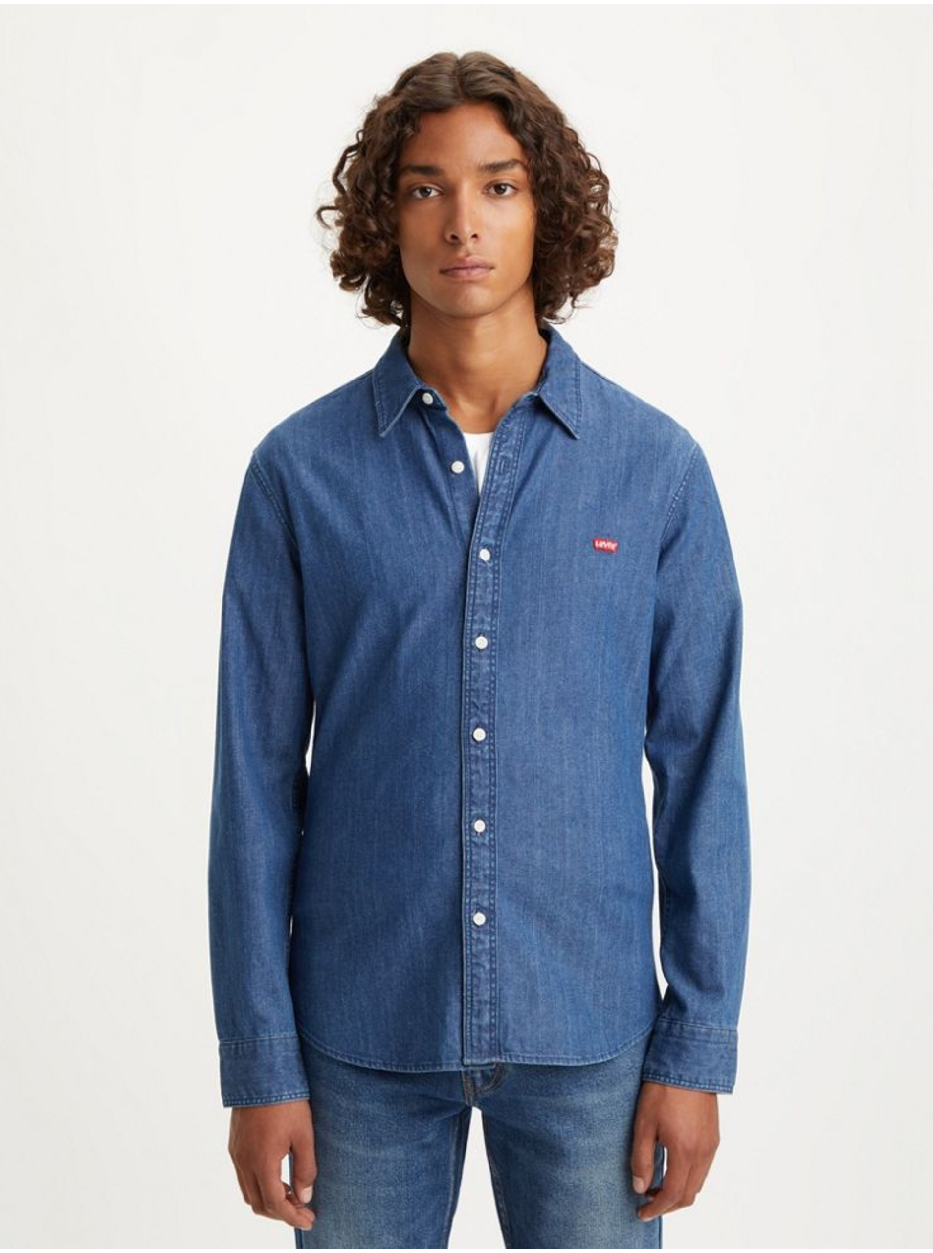 Levně Tmavě modrá pánská džínová košile Levi's® LS Battery HM Shirt Slim Lyon