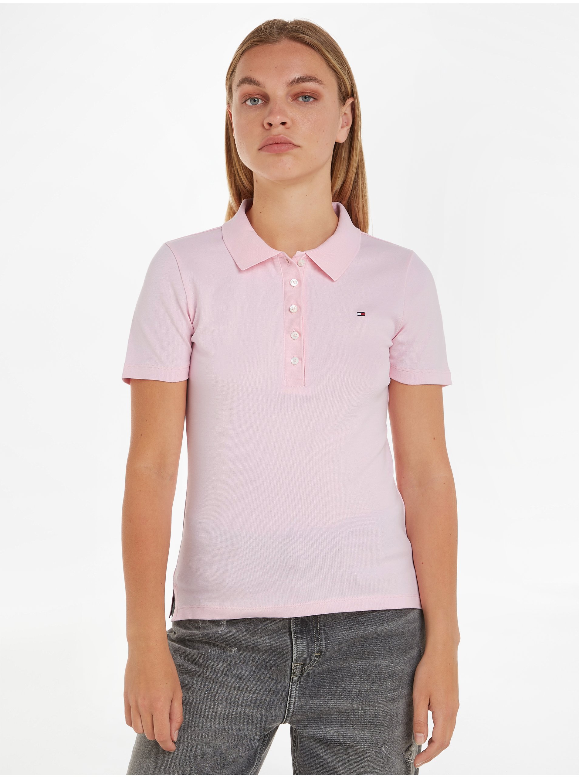 E-shop Světle růžové dámské polo tričko Tommy Hilfiger 1985 Pique
