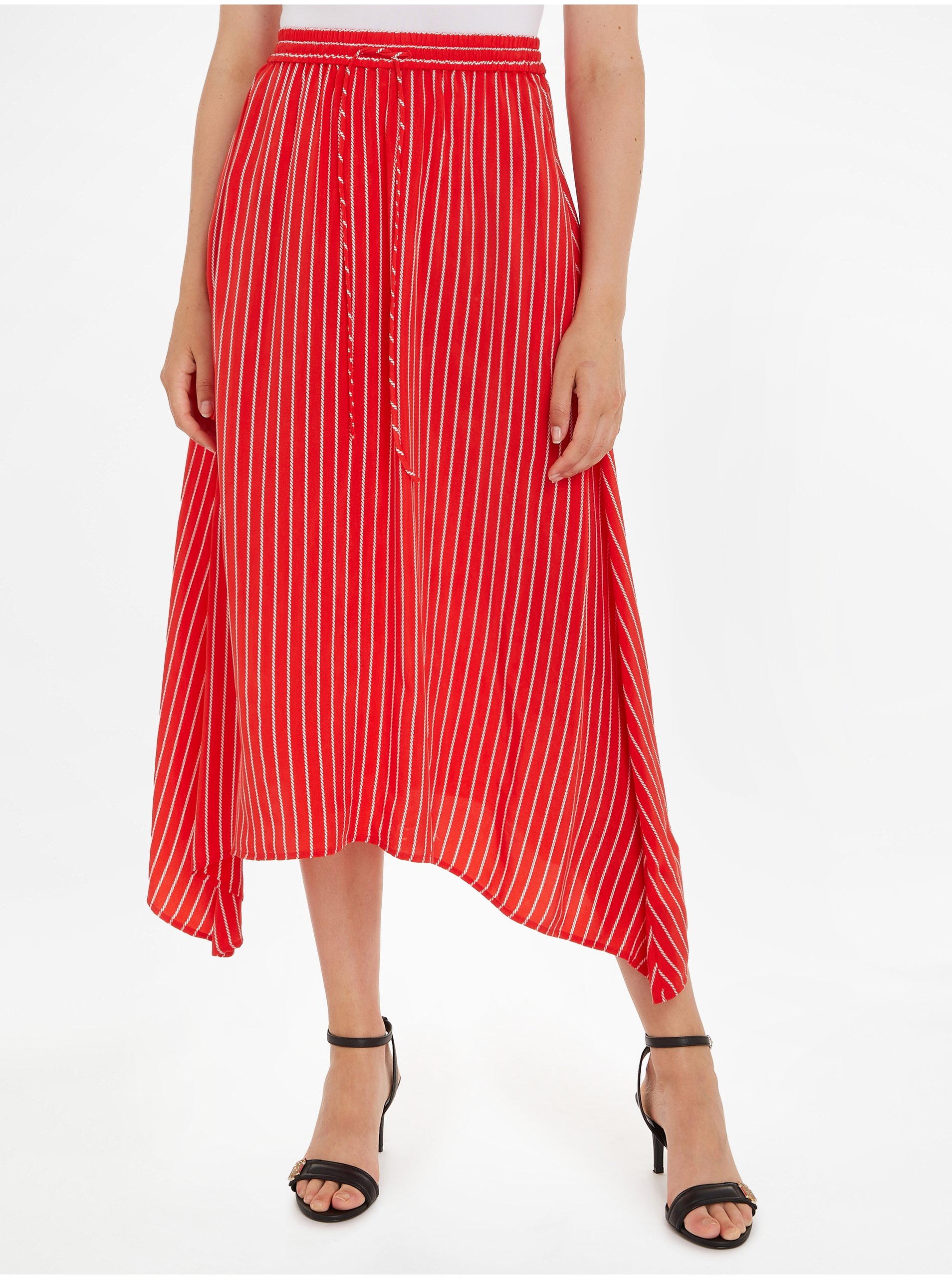 E-shop Červená dámská pruhovaná maxi sukňa Tommy Hilfiger