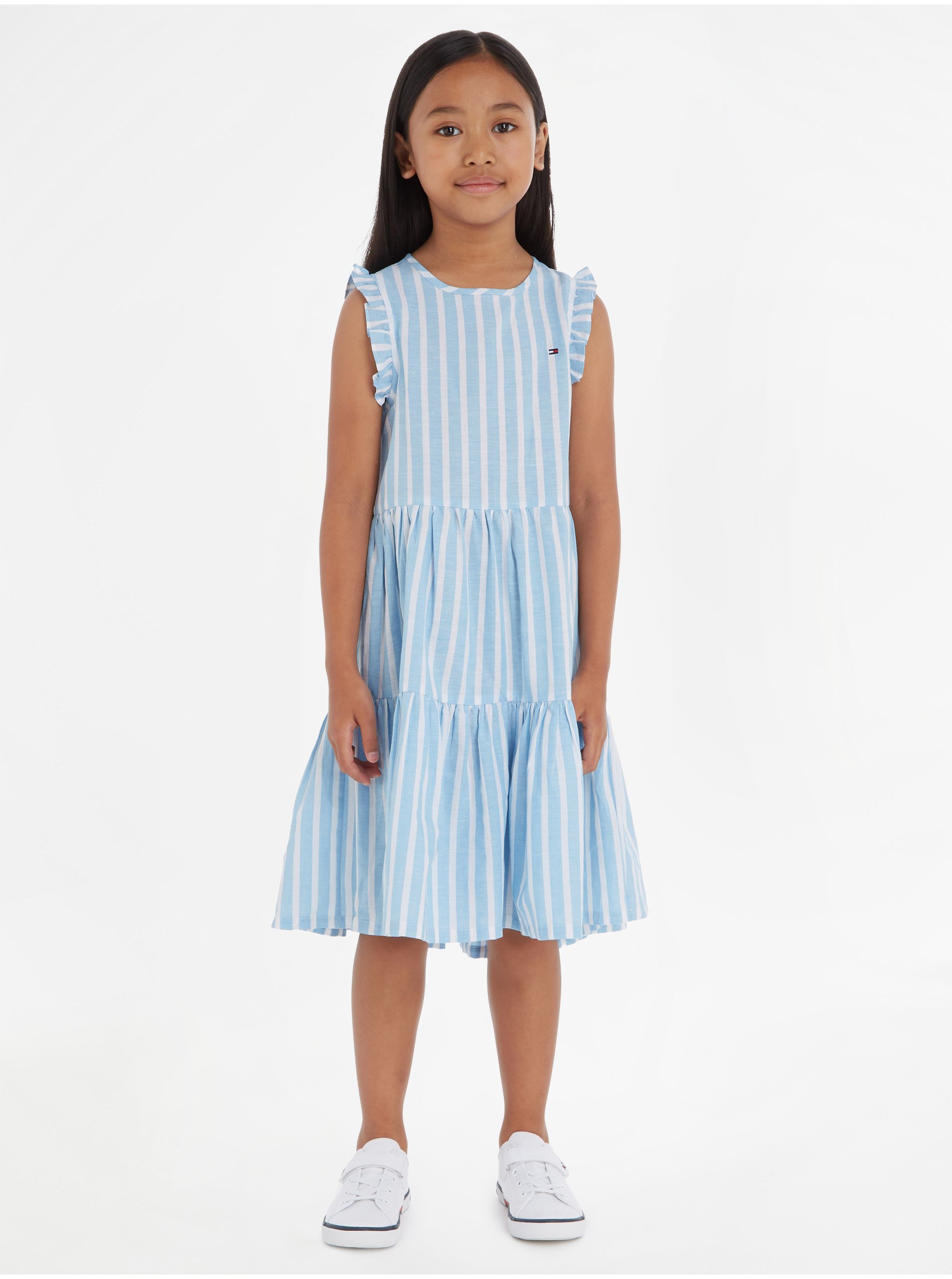 Levně Světle modré holčičí pruhované šaty Tommy Hilfiger