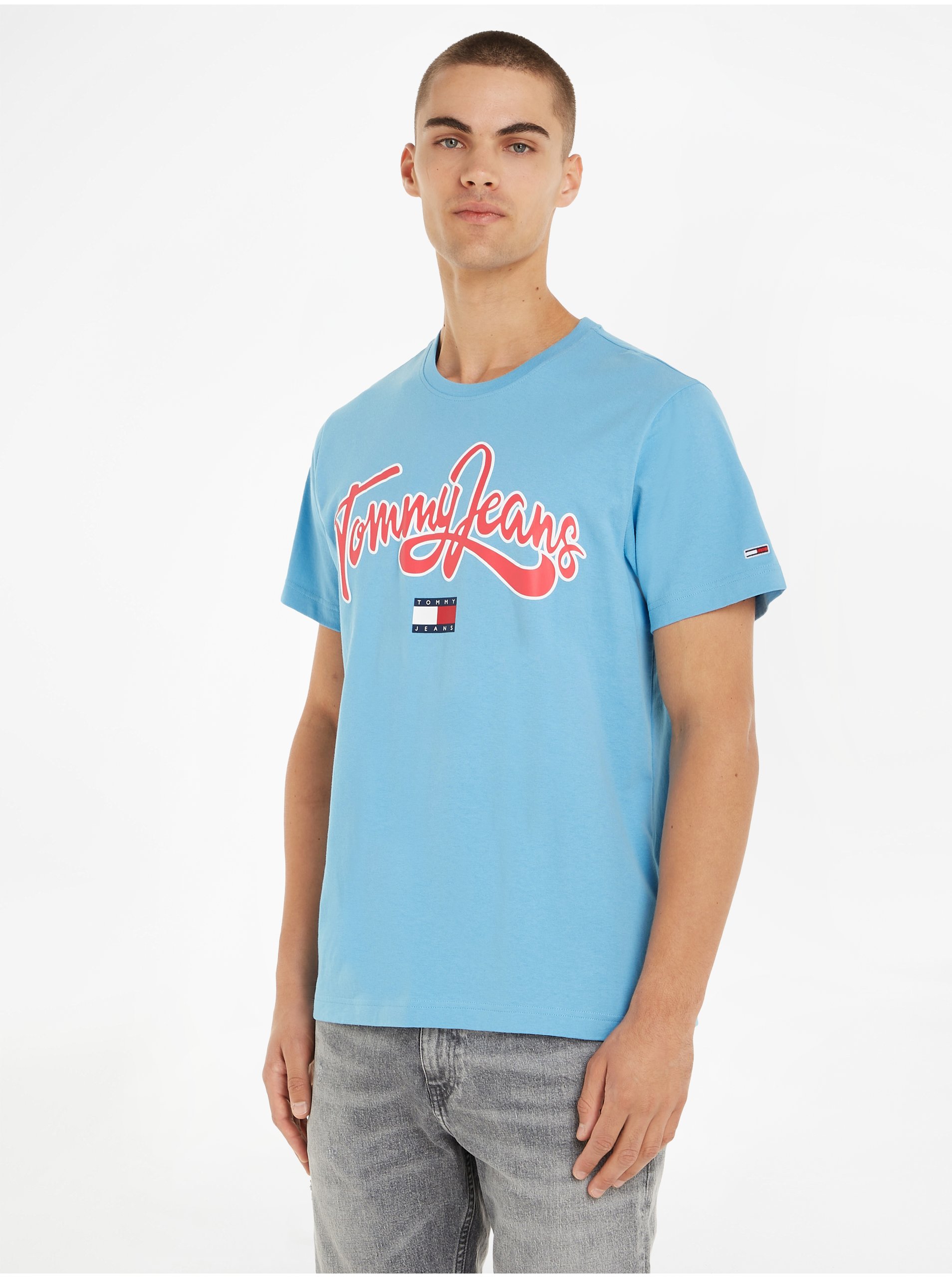 Levně Světle modré pánské tričko Tommy Jeans