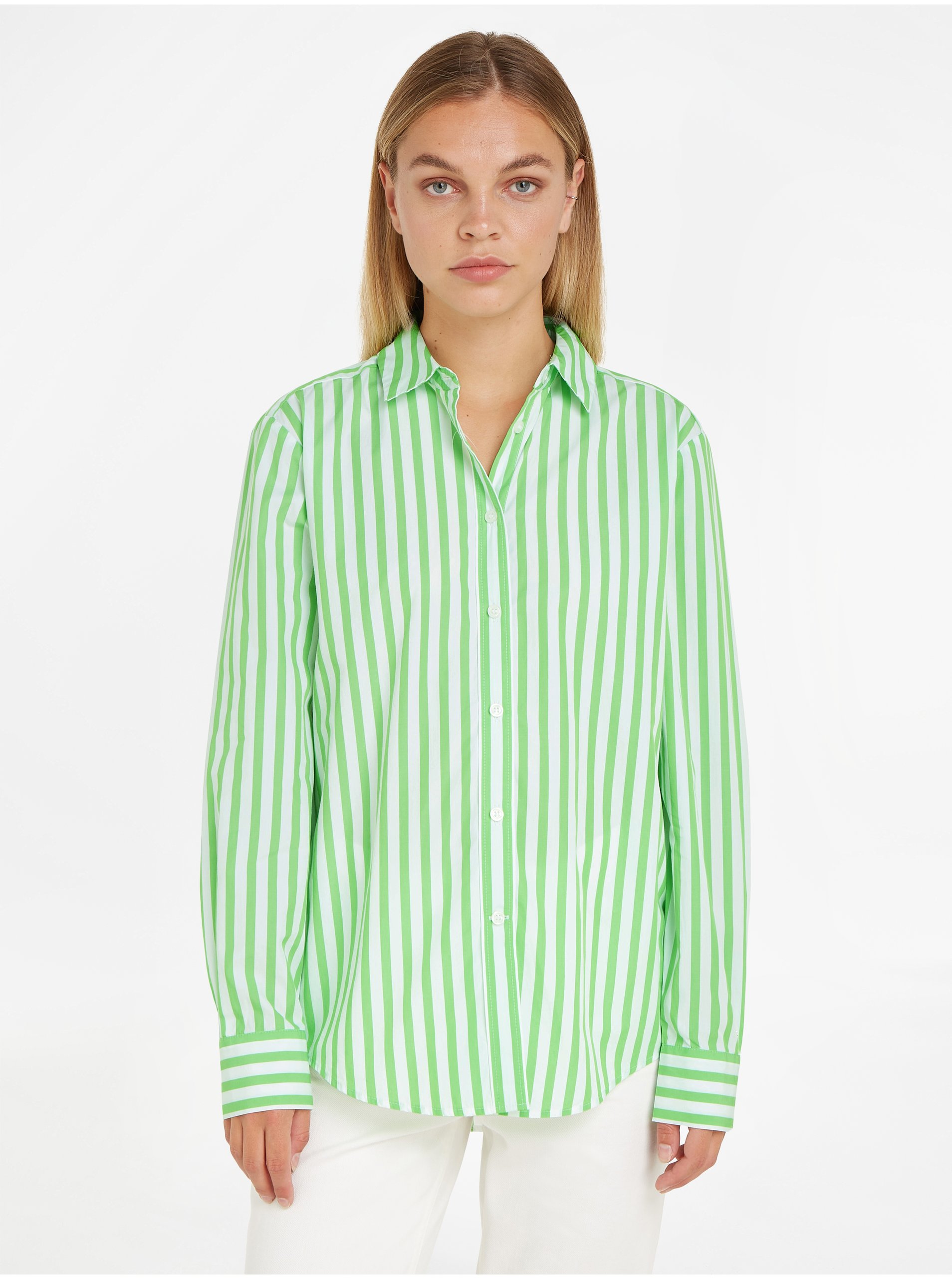 E-shop Světle zelená dámská pruhovaná košile Tommy Hilfiger