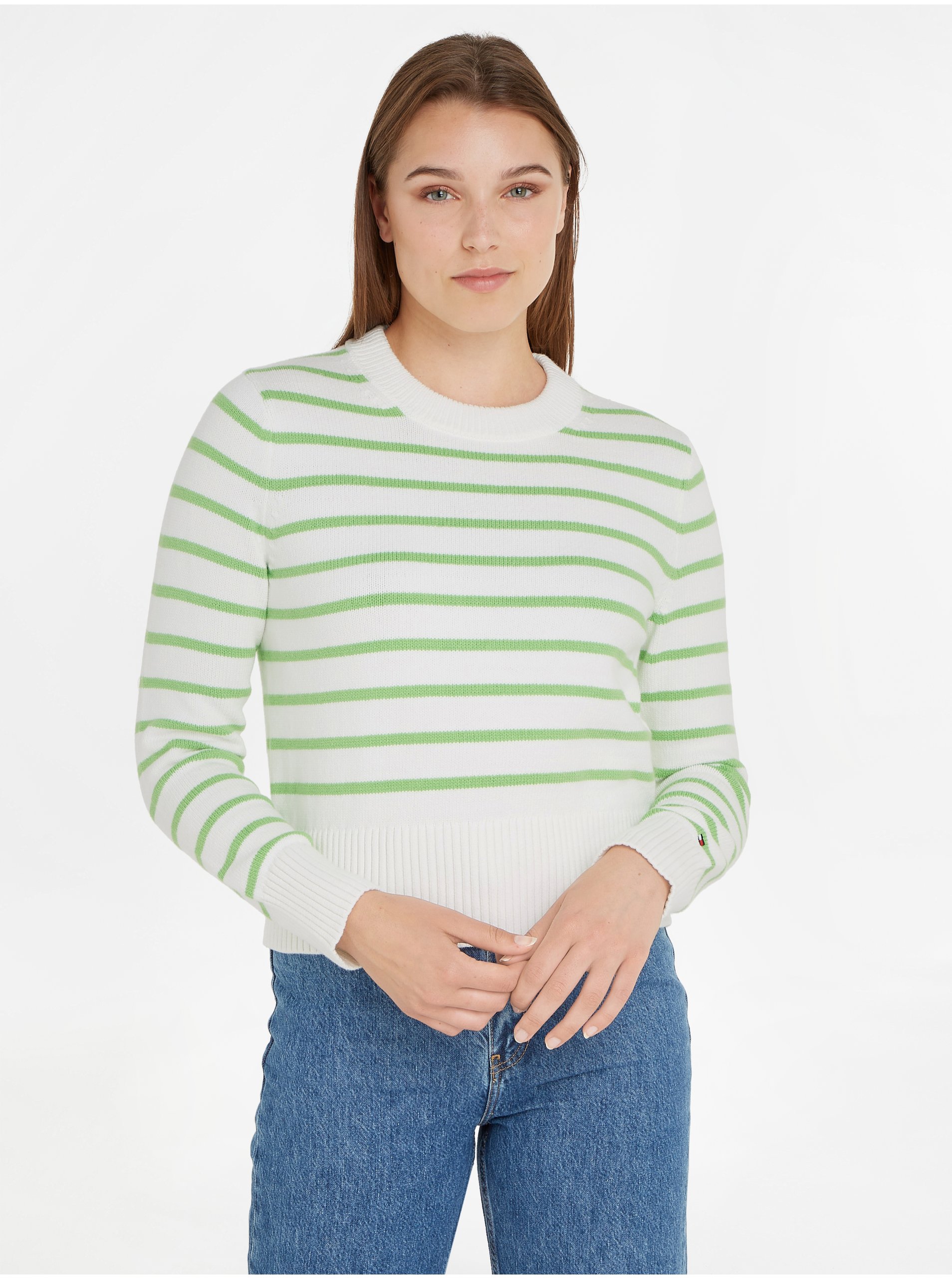 E-shop Zeleno-krémový dámský pruhovaný svetr Tommy Hilfiger