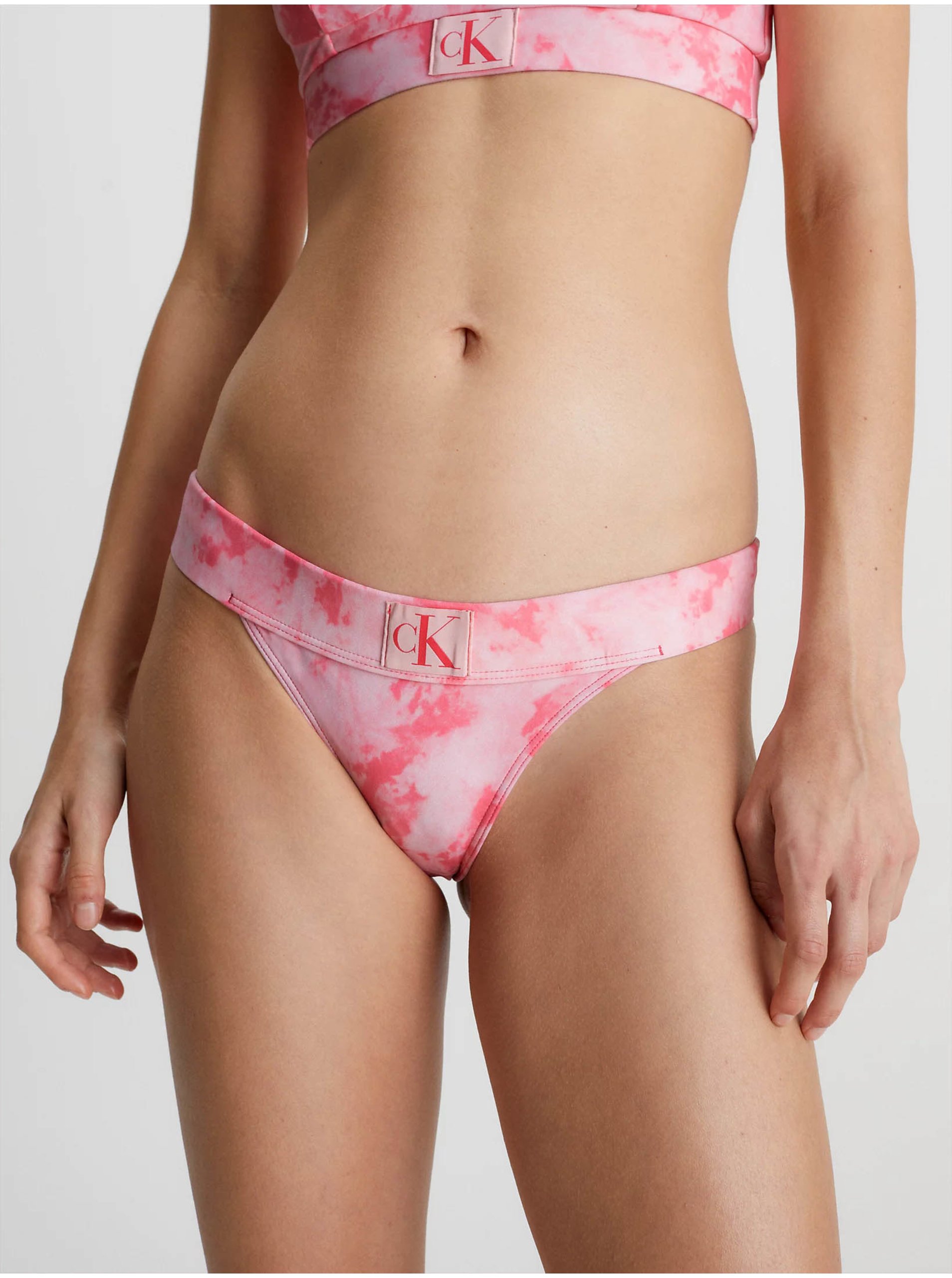 Lacno Ružový dámsky vzorovaný spodný diel plaviek Calvin Klein Underwear
