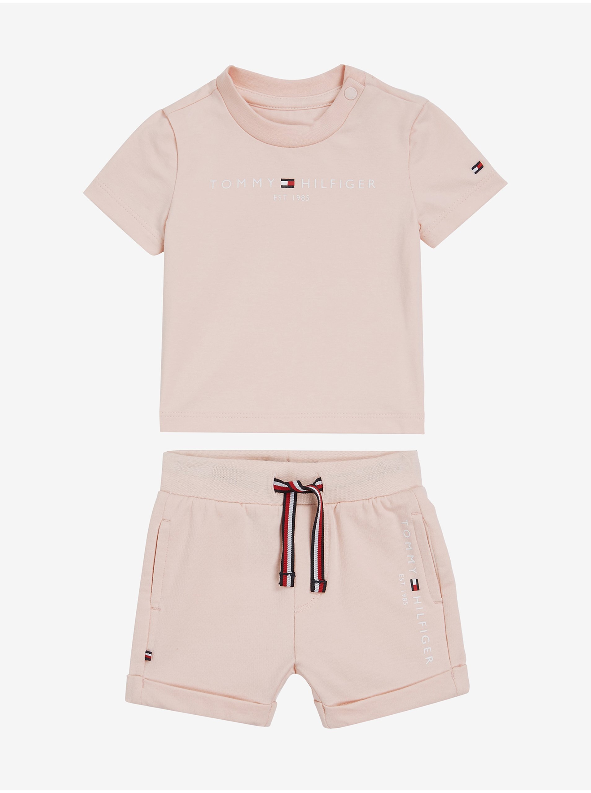 E-shop Sada holčičího trička a kraťasů ve světle růžové barvě Tommy Hilfiger