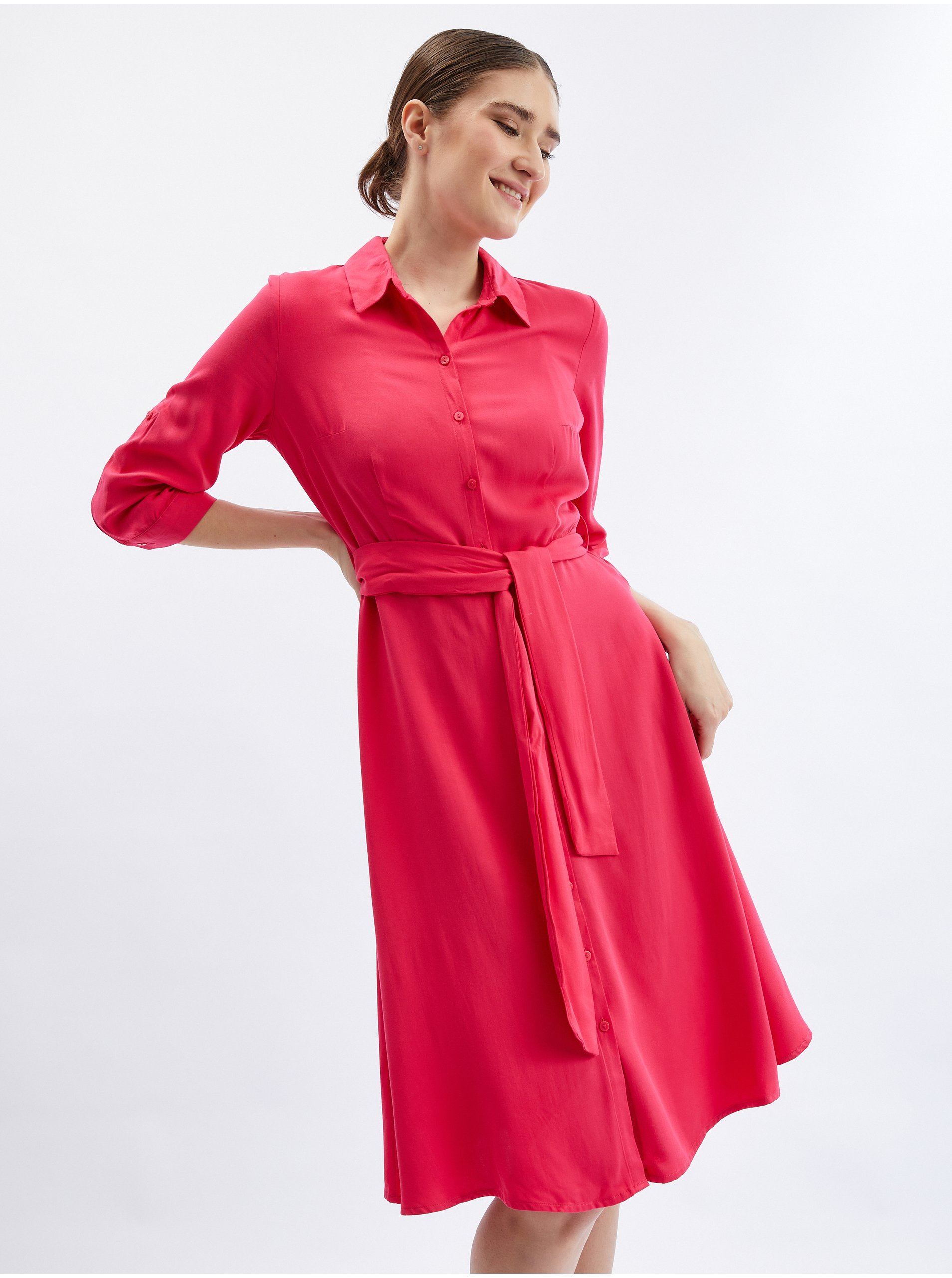 Levně Tmavě růžové dámské košilové šaty ORSAY