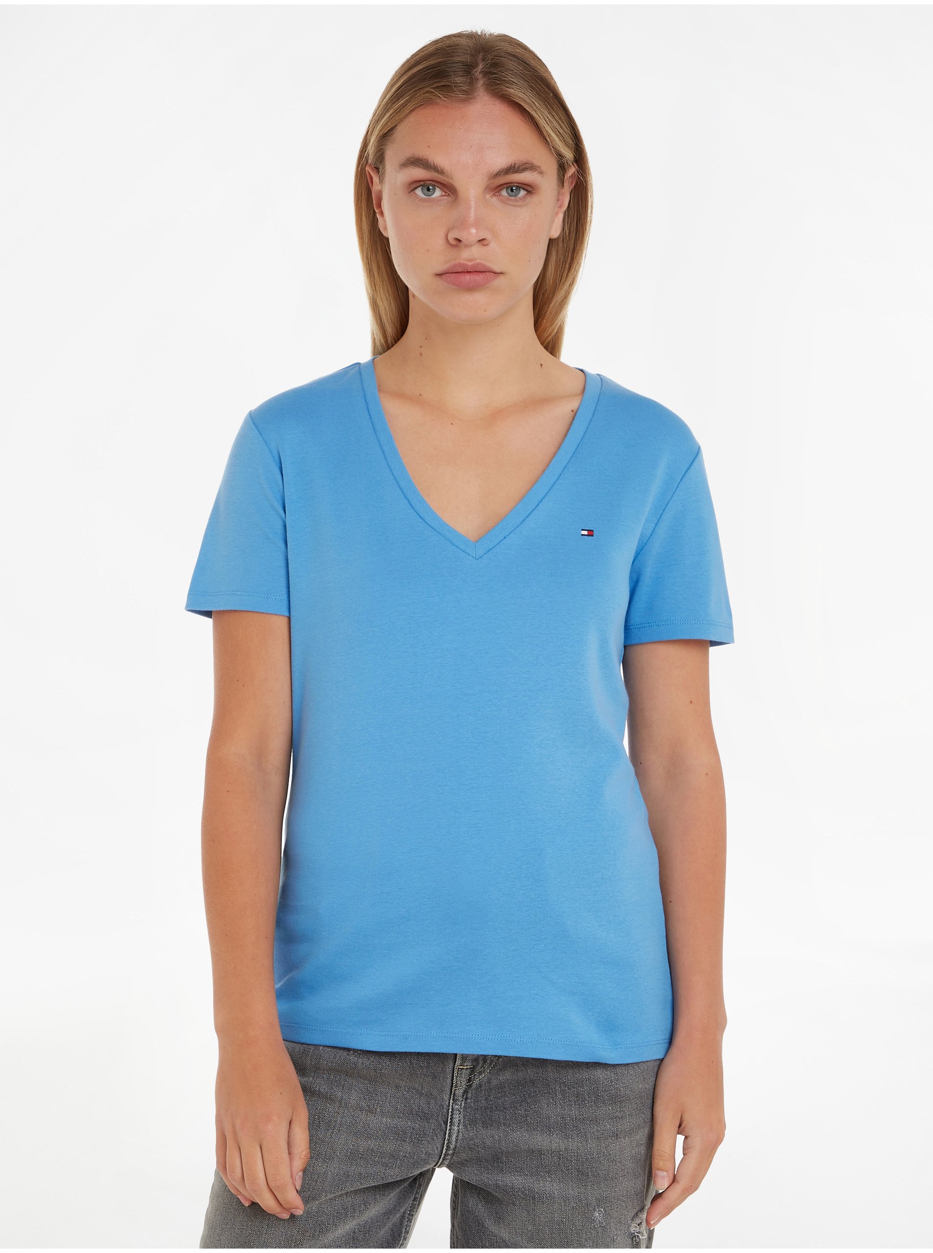 Levně Modré dámské tričko Tommy Hilfiger