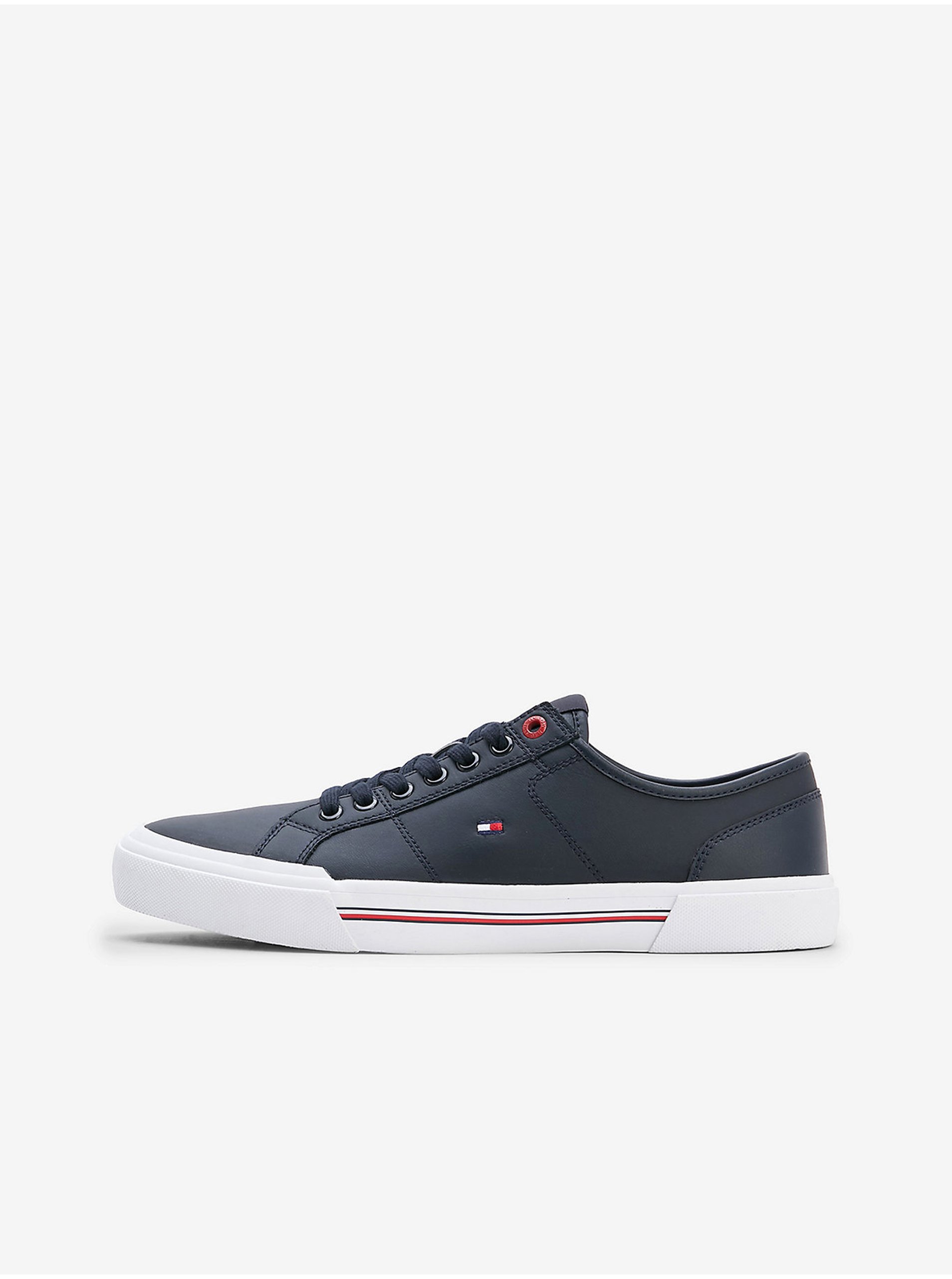 Lacno Tmavomodré pánske kožené tenisky Tommy Hilfiger Core Corporate Vulc Leather