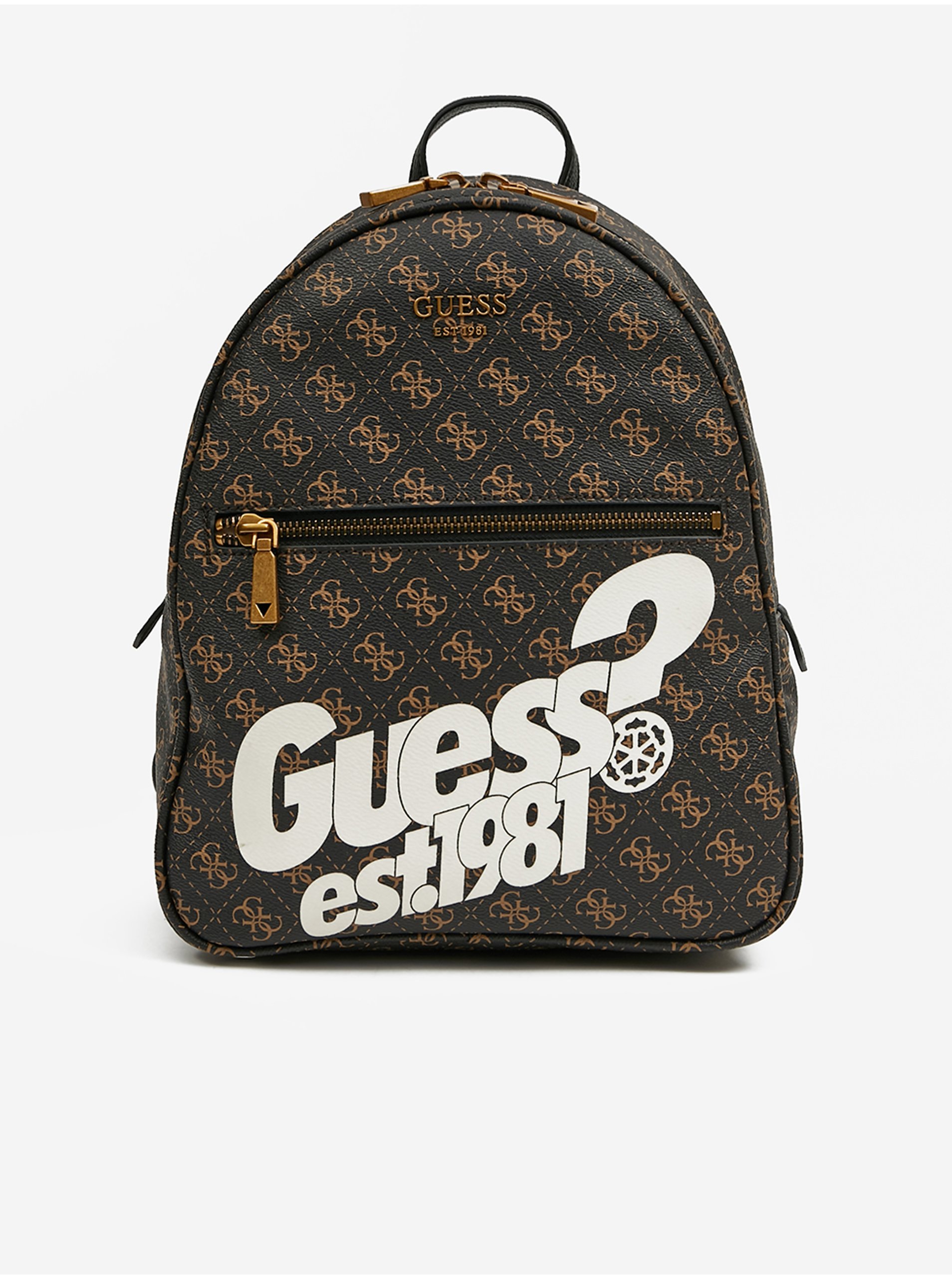 E-shop Tmavě hnědý dámský vzorovaný batoh Guess Vikky