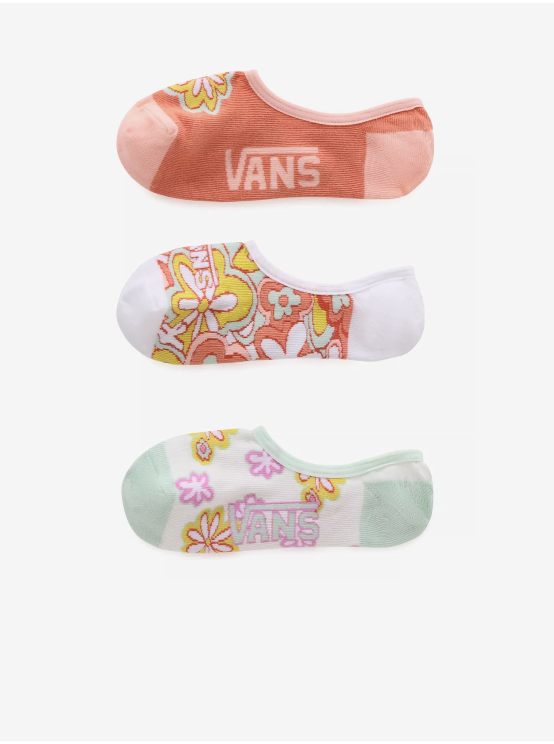 E-shop Sada tří párů dámských květovaných ponožek v bílé a růžové barvě VANS Floral