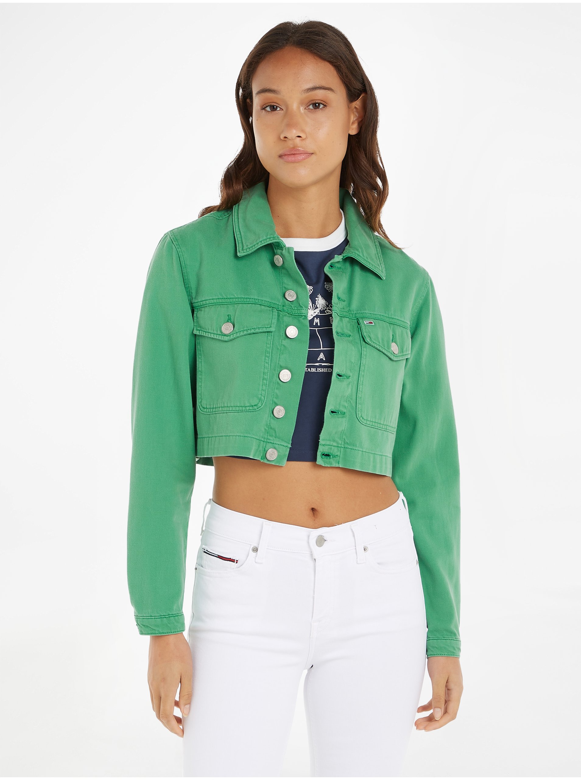 Lacno Rifľové bundy pre ženy Tommy Jeans - zelená