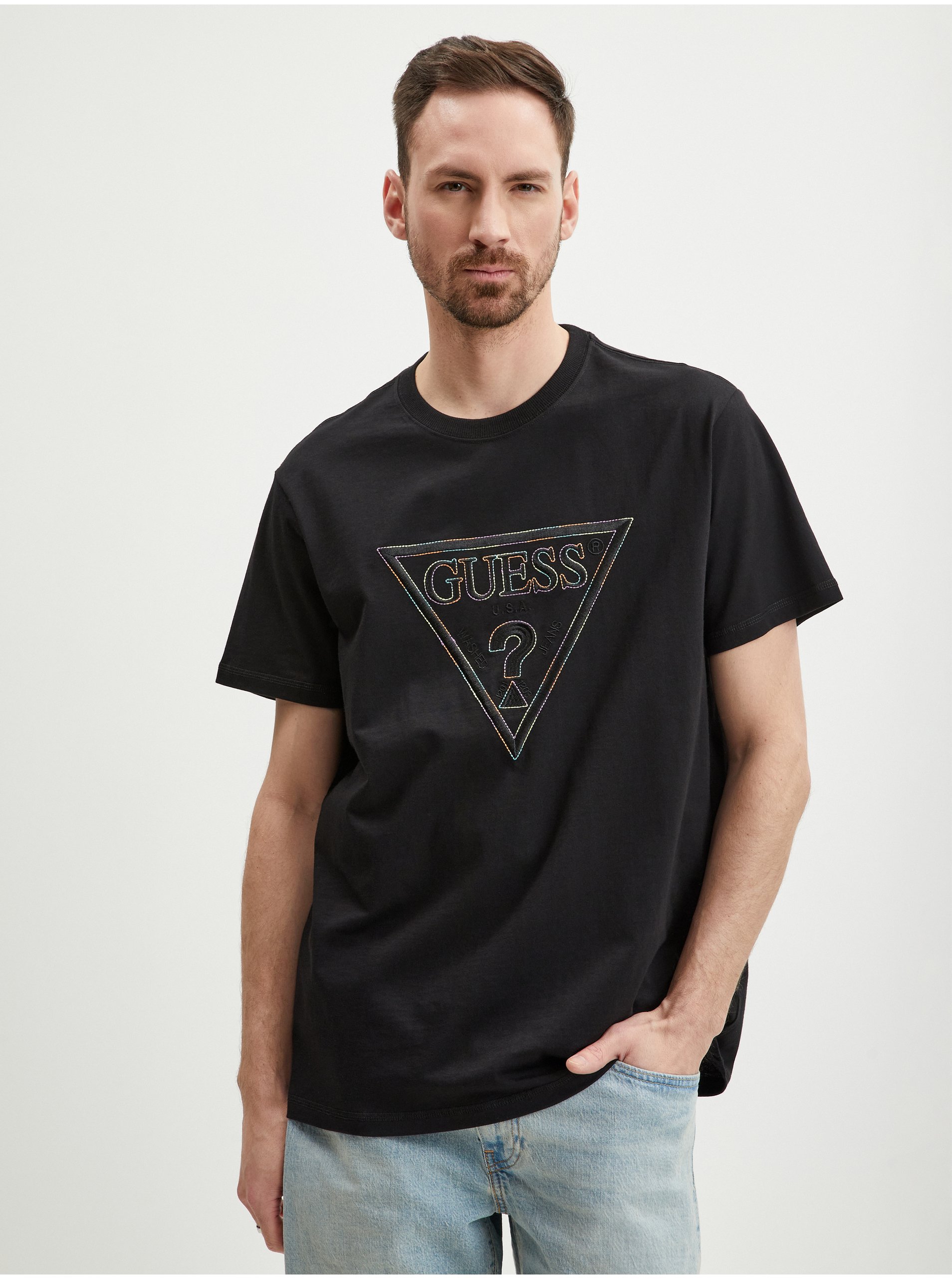 E-shop Černé pánské tričko Guess Moisey