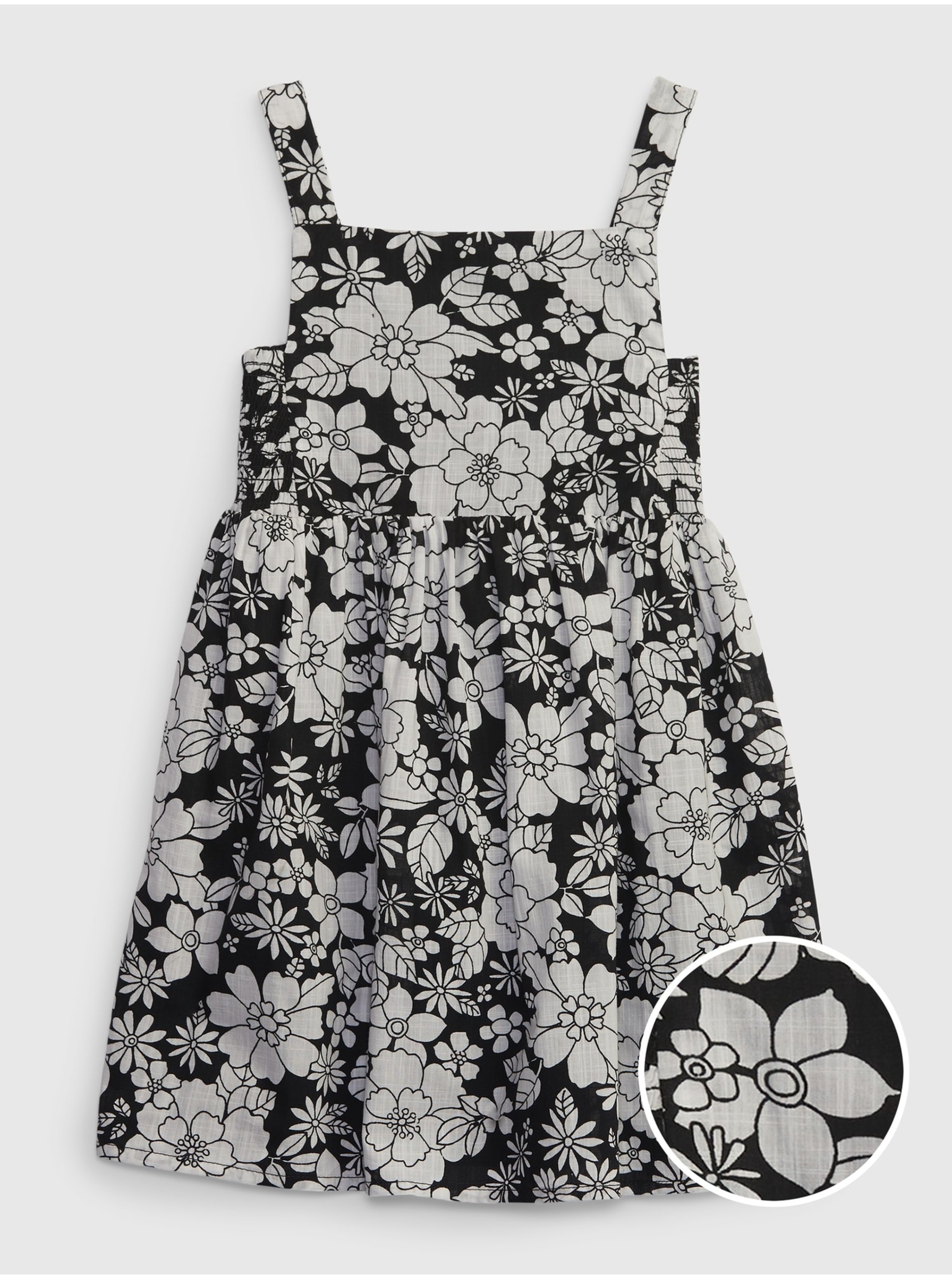 Levně Černé holčičí šaty květované šaty GAP