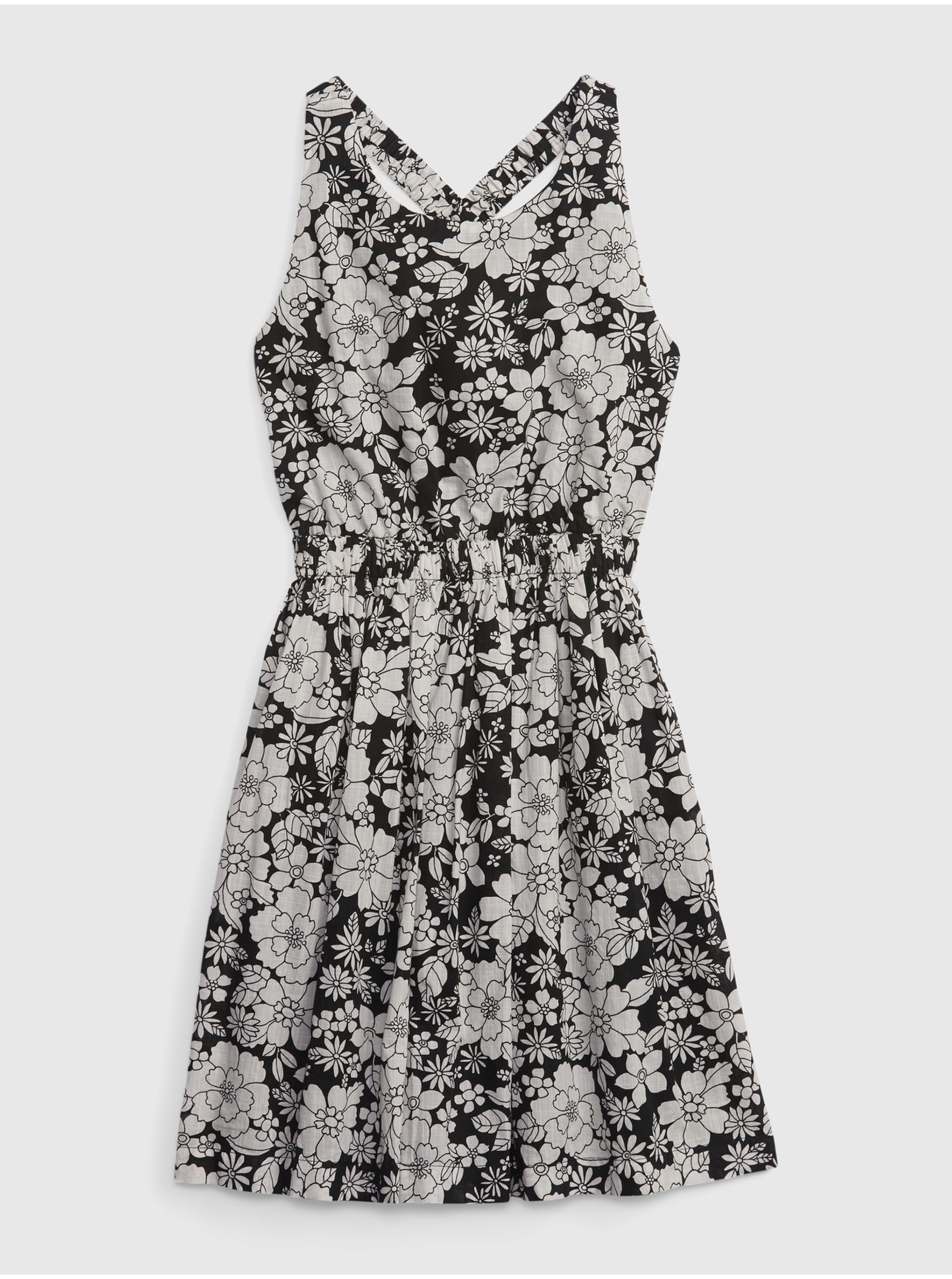E-shop Bielo-čierne dievčenské kvetované šaty GAP