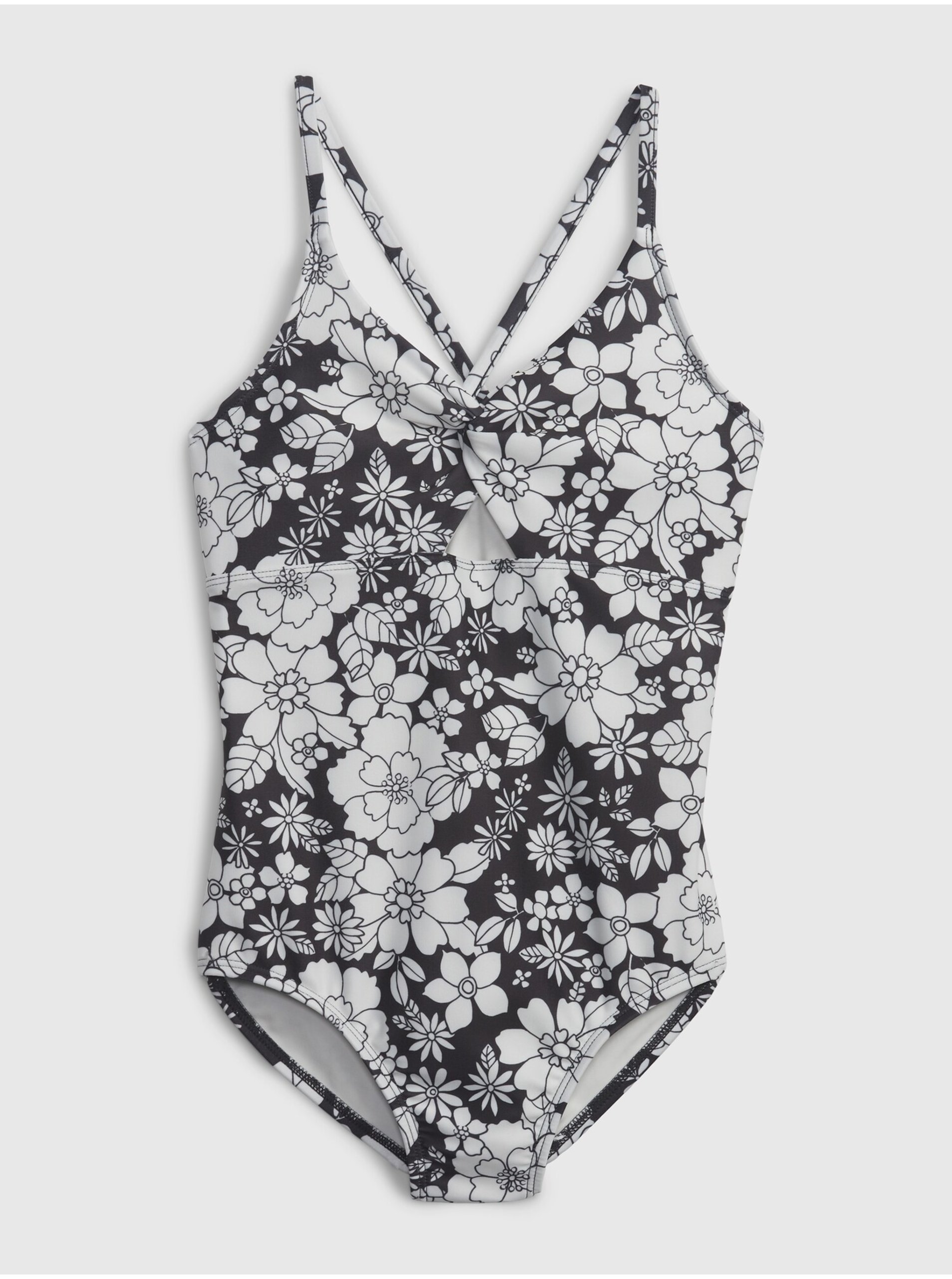Lacno Bielo-čierne dievčenské kvetované plavky GAP