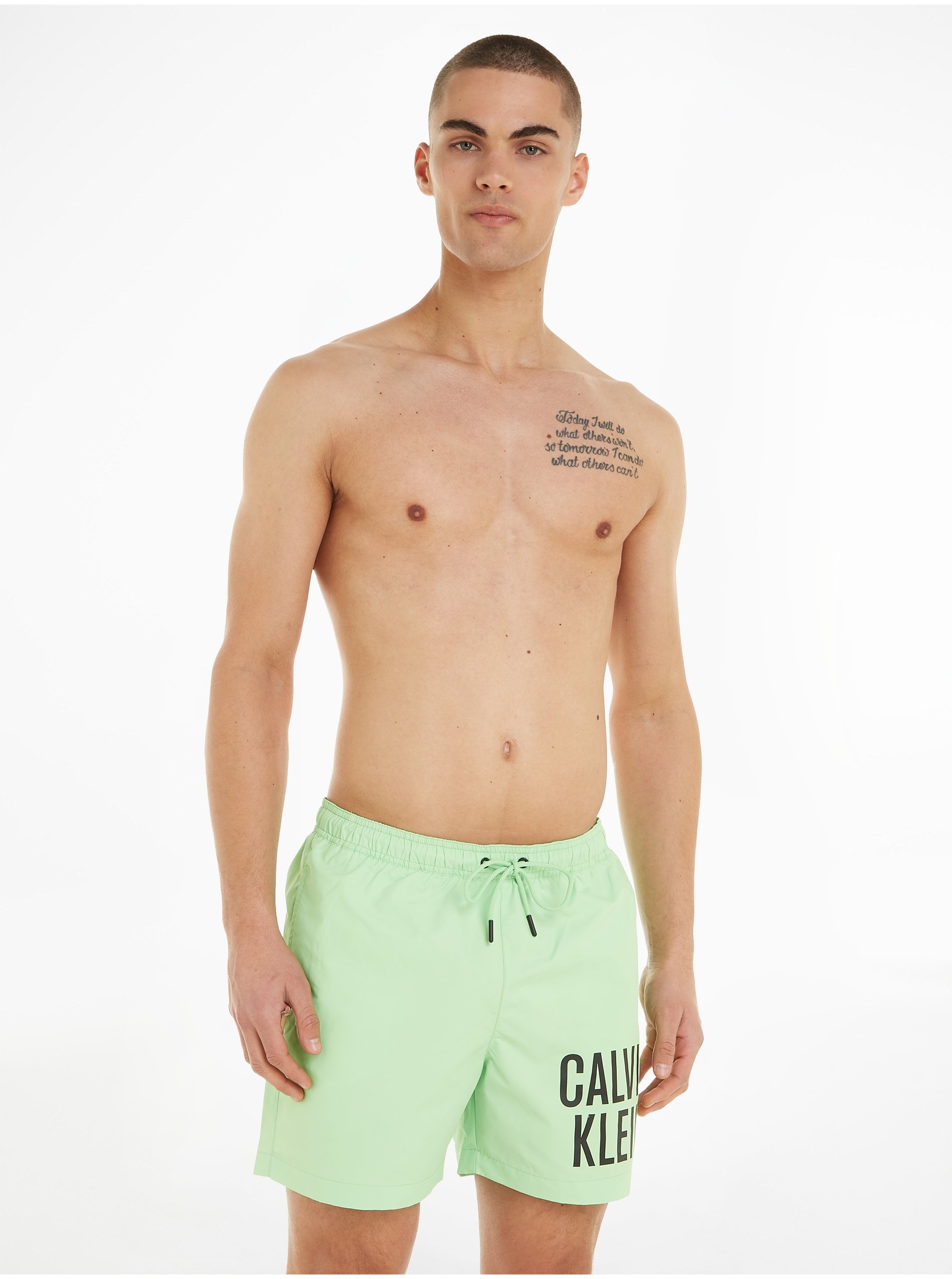 Levně Světle zelené pánské plavky Calvin Klein Underwear Intense Power-Medium Drawstring