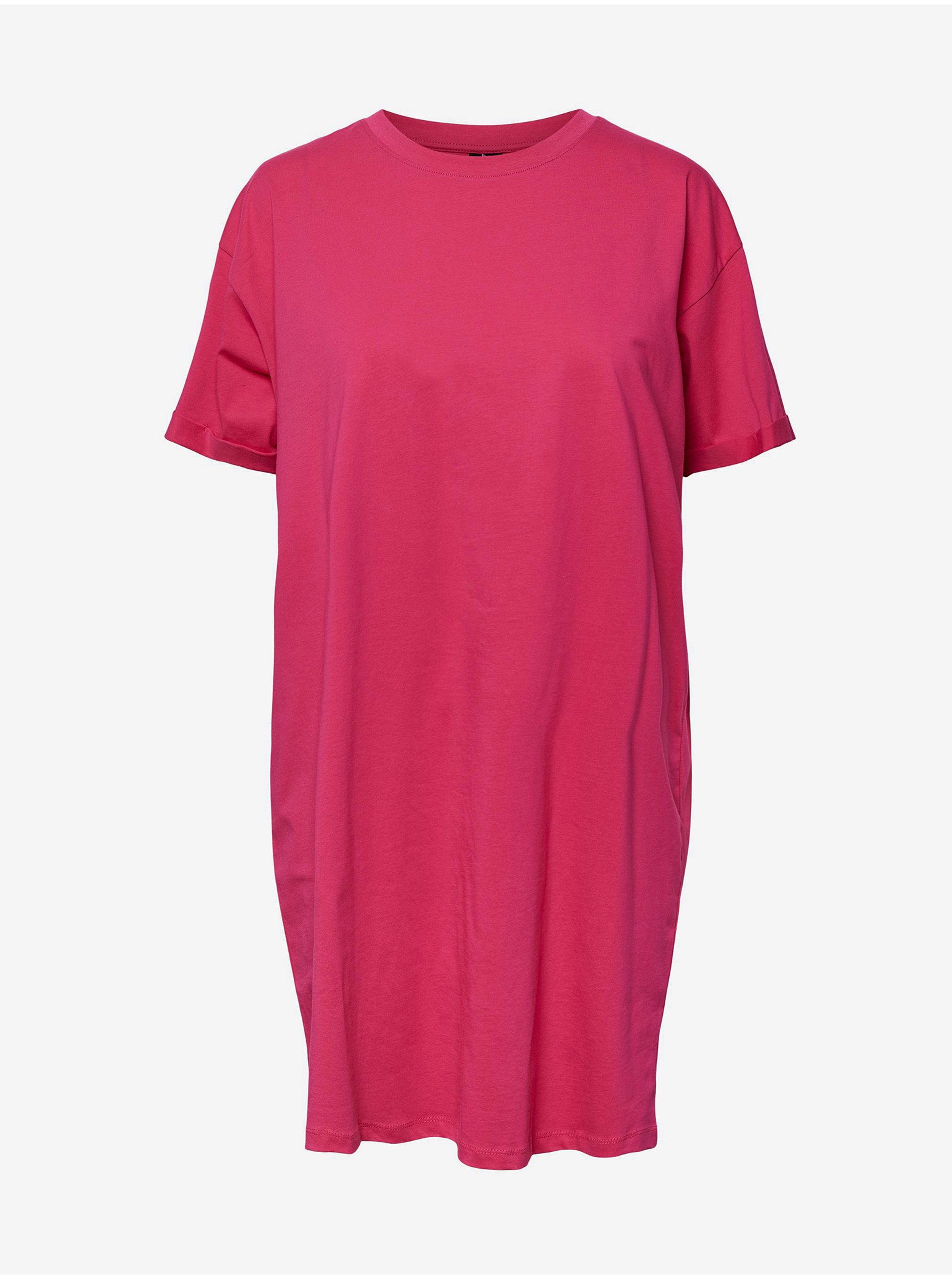 Levně Tmavě růžové dámské basic šaty Pieces Ria