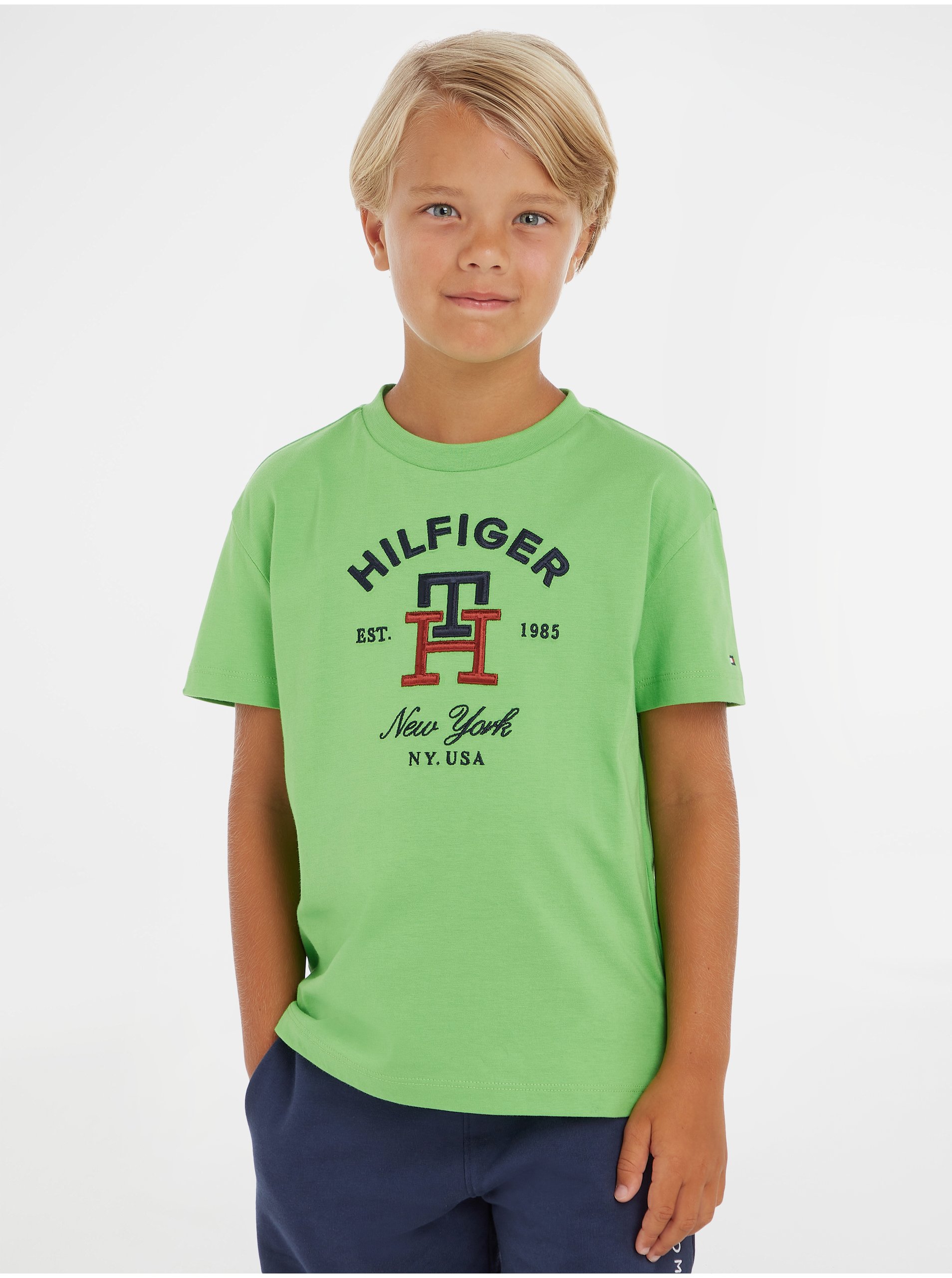 Levně Světle zelené klučičí tričko Tommy Hilfiger