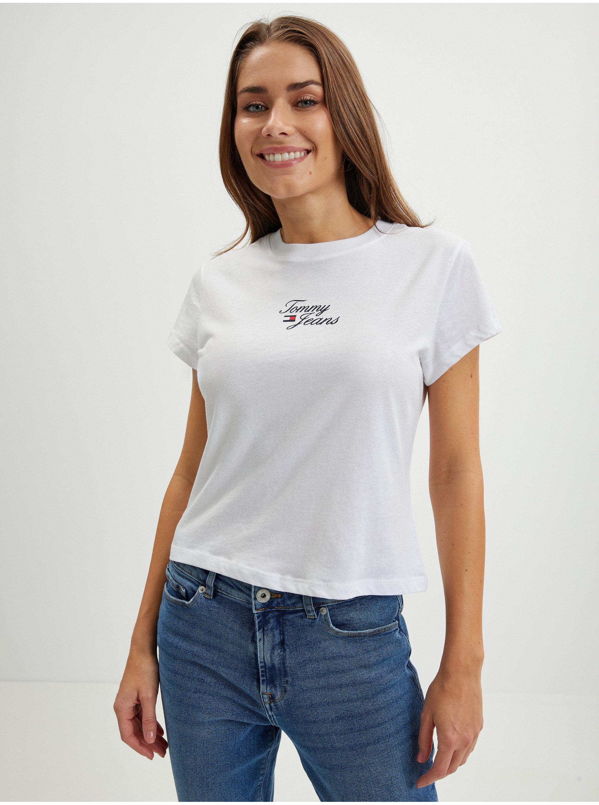 Levně Bílé dámské tričko Tommy Jeans Essential Logo
