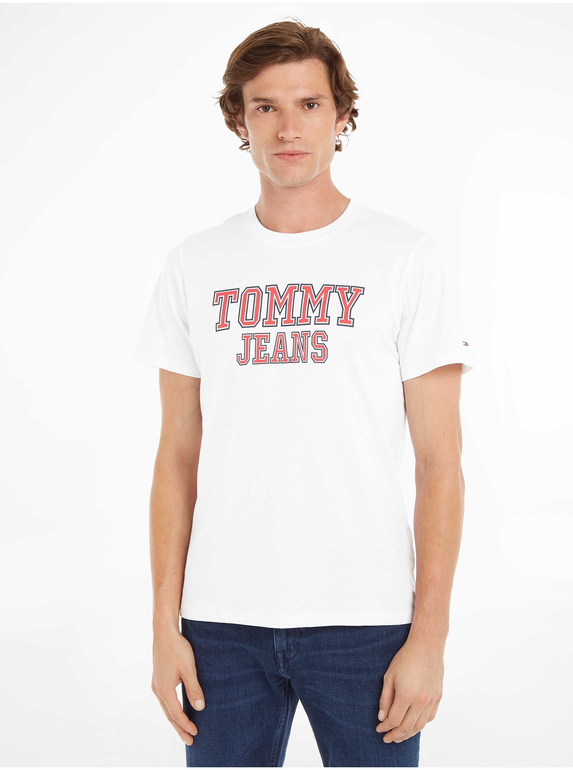 Levně Bílé pánské tričko Tommy Jeans Essential