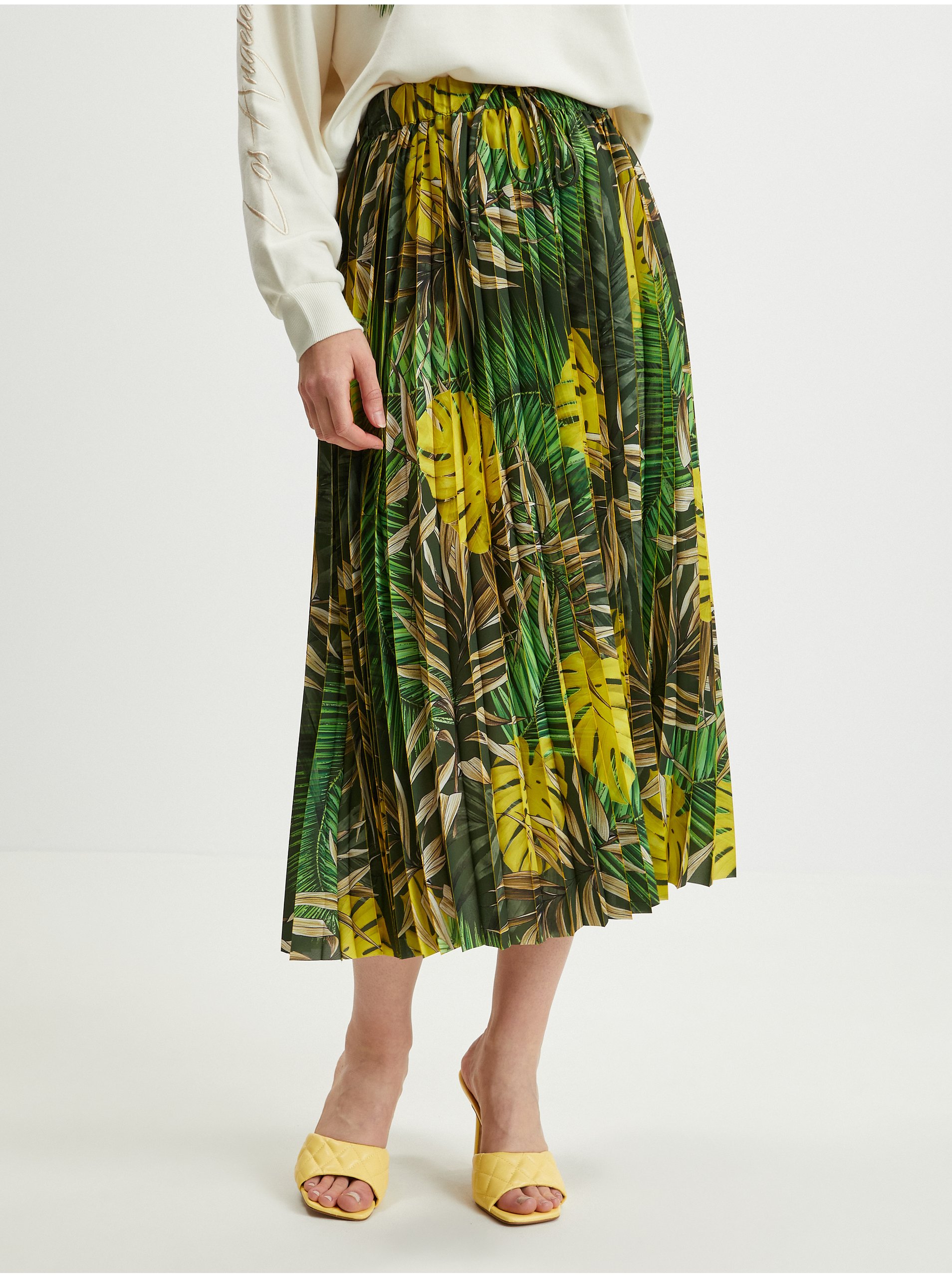 Levně Zelená dámská vzorovaná plisovaná midi sukně Guess Abel
