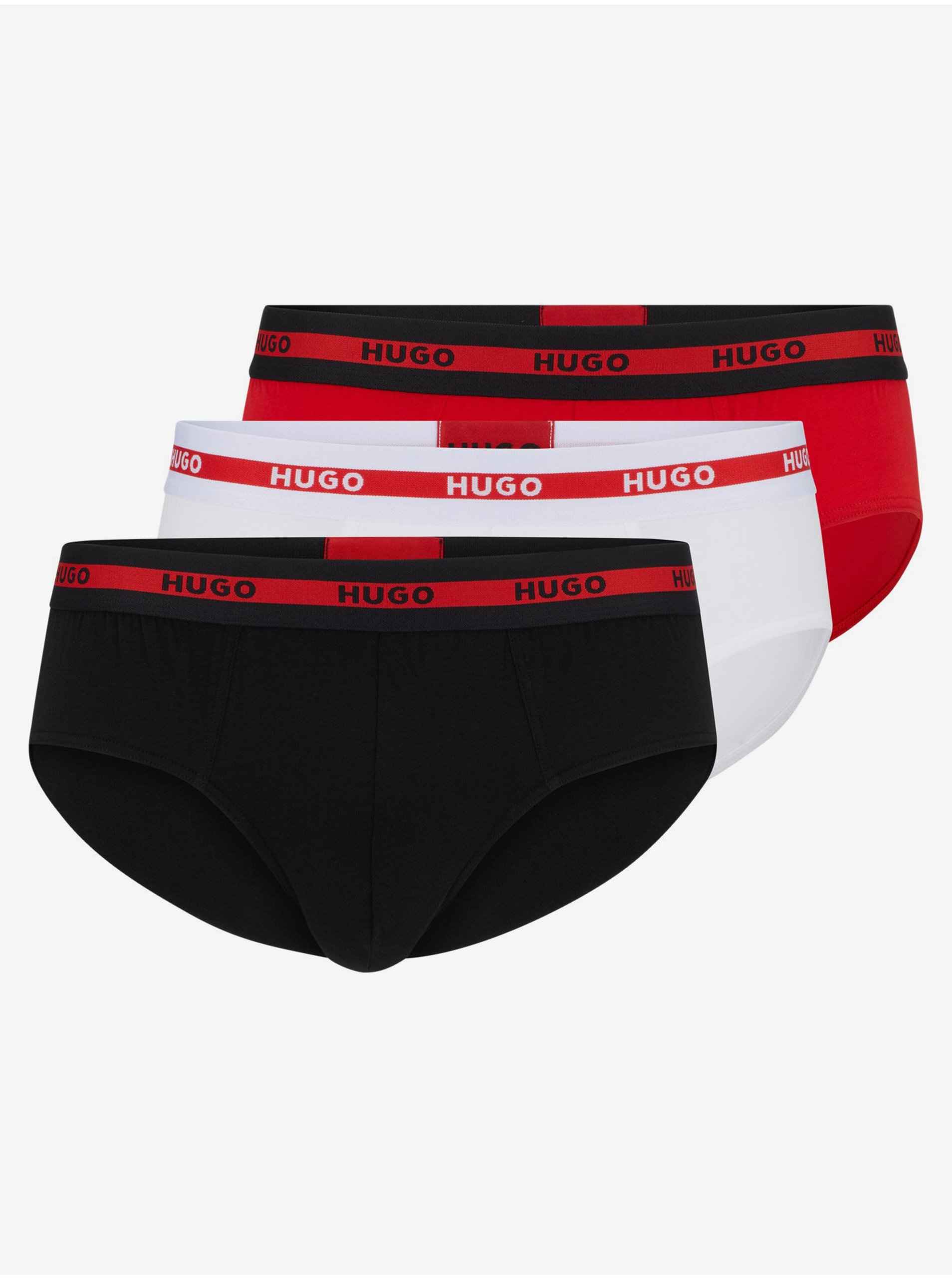 E-shop Sada tří pánských slipů v černé, červené a bílé barvě HUGO