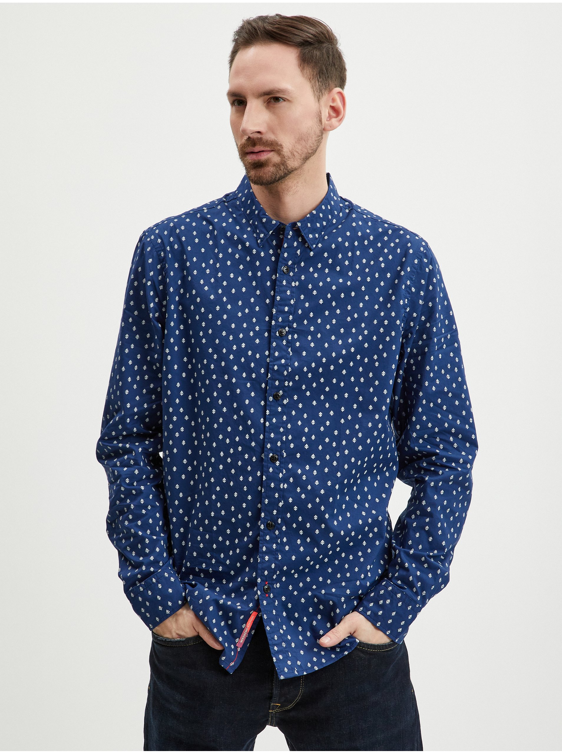 E-shop Tmavě modrá vzorovaná pánská košile Scotch & Soda