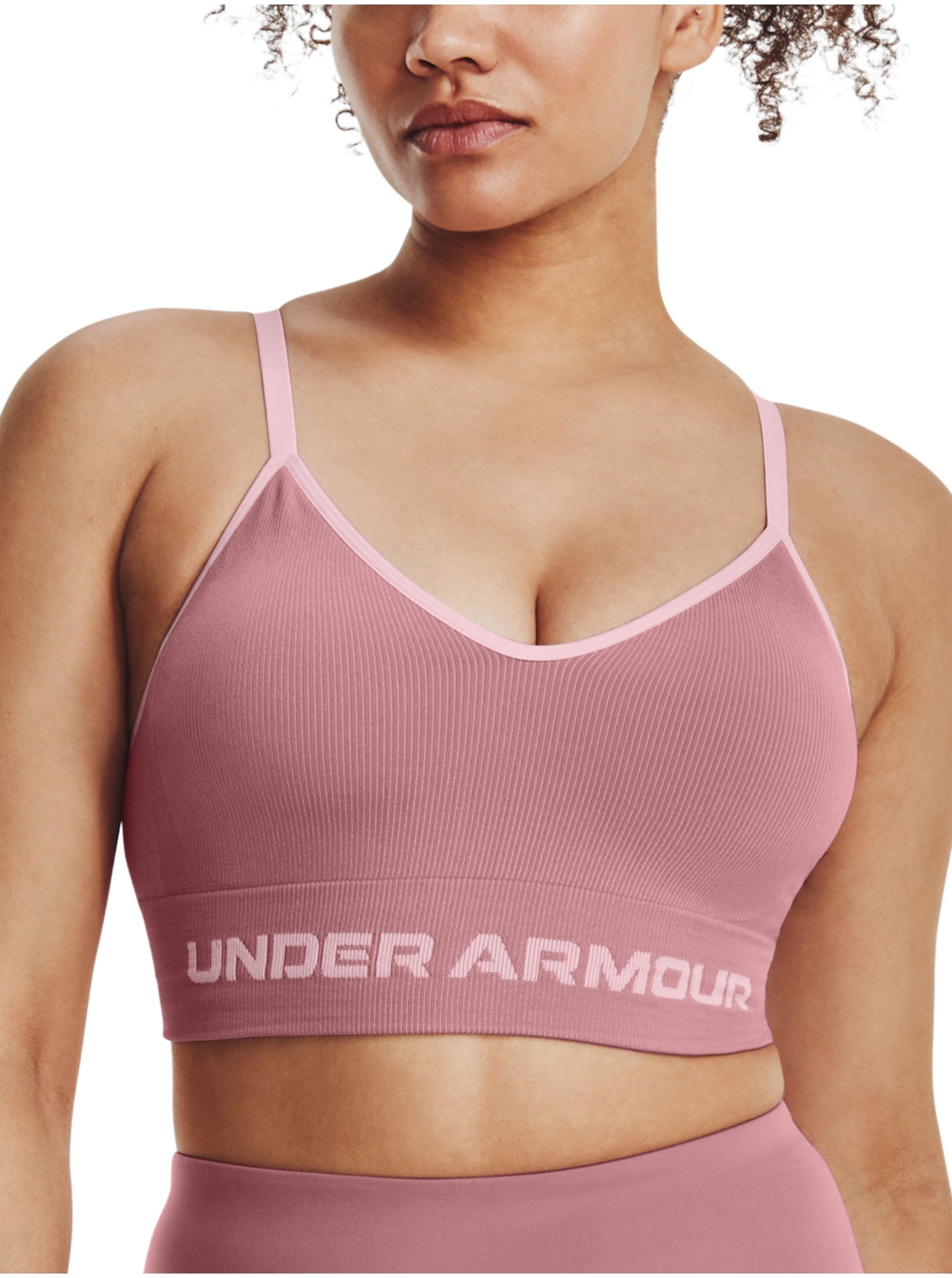 E-shop Růžová dámská sportovní podprsenka Under Armour UA Seamless Low Long Rib